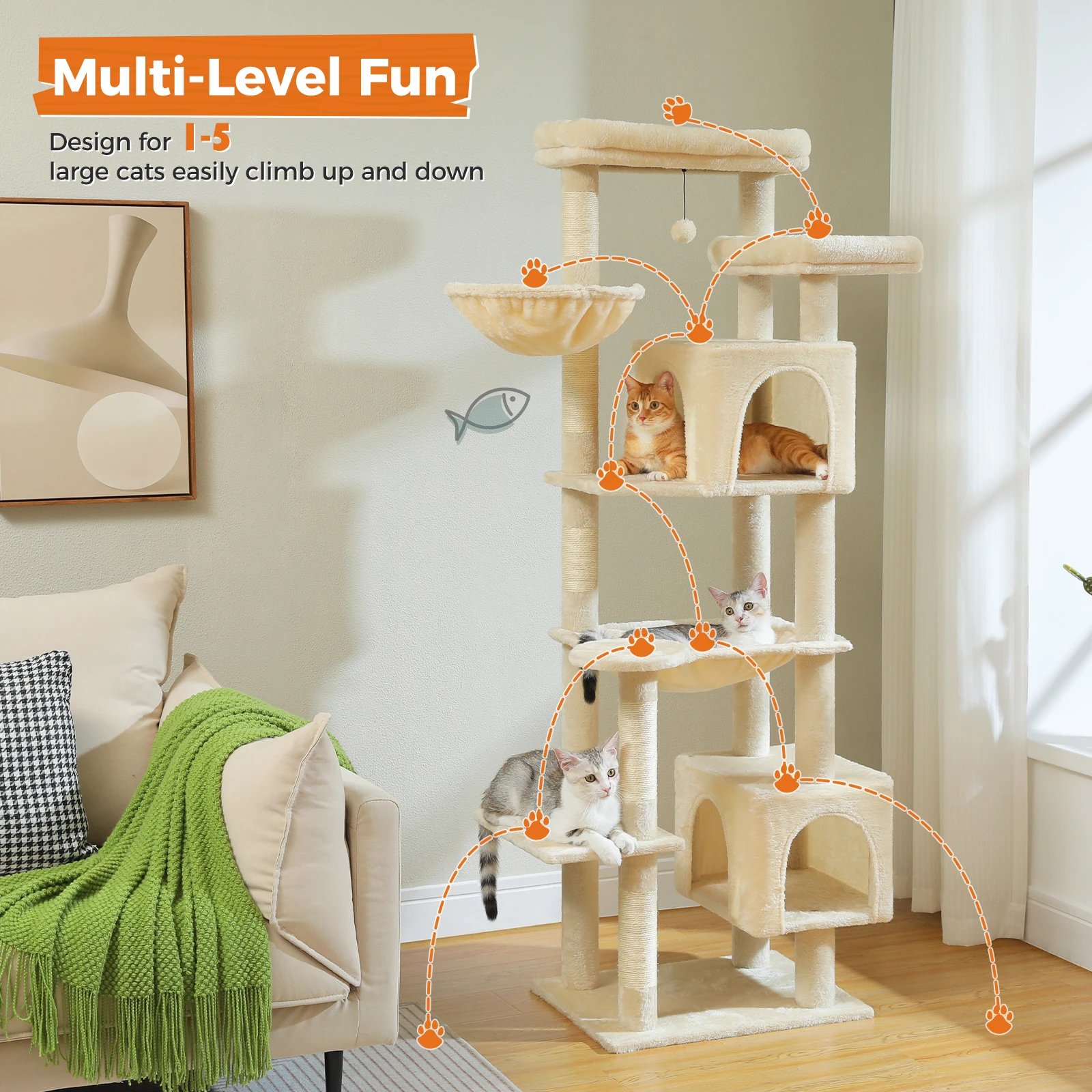 Árbol grande para gatos, torre alta para gatos de interior, Condo de gato de peluche de varios niveles con postes para rascar, tablas para rascar, perchas, cuádruplas Árbol grande para gatos, torre alta para gatos de interior, Condo de gato de peluche de varios niveles con postes para rascar, tablas para rascar, perchas, cuádruplas