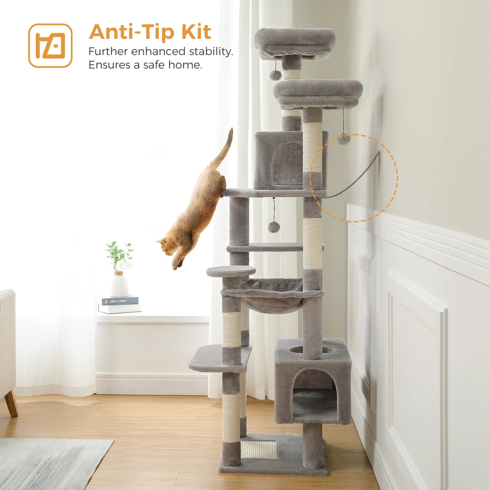 Árbol grande para gatos, torre alta para gatos de interior, Condo de gato de peluche de varios niveles con postes para rascar, tablas para rascar, perchas, cuádruplas Árbol grande para gatos, torre alta para gatos de interior, Condo de gato de peluche de varios niveles con postes para rascar, tablas para rascar, perchas, cuádruplas