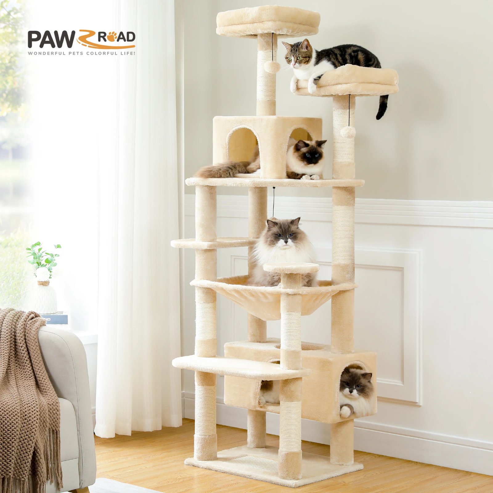 Árbol grande para gatos, torre alta para gatos de interior, Condo de gato de peluche de varios niveles con postes para rascar, tablas para rascar, perchas, cuádruplas Árbol grande para gatos, torre alta para gatos de interior, Condo de gato de peluche de varios niveles con postes para rascar, tablas para rascar, perchas, cuádruplas