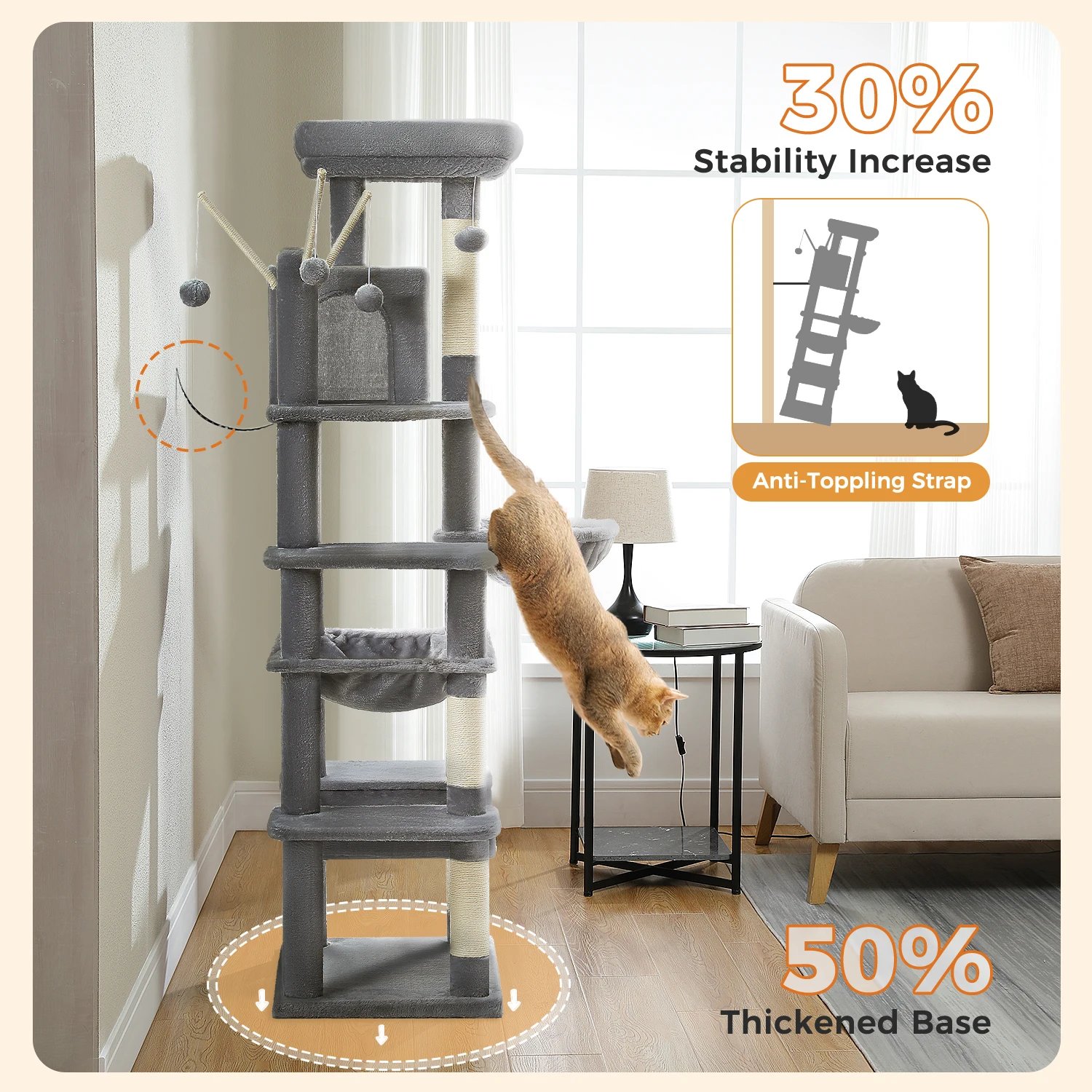 Árbol grande para gatos, torre alta para gatos de interior, Condo de gato de peluche de varios niveles con postes para rascar, tablas para rascar, perchas, cuádruplas Árbol grande para gatos, torre alta para gatos de interior, Condo de gato de peluche de varios niveles con postes para rascar, tablas para rascar, perchas, cuádruplas