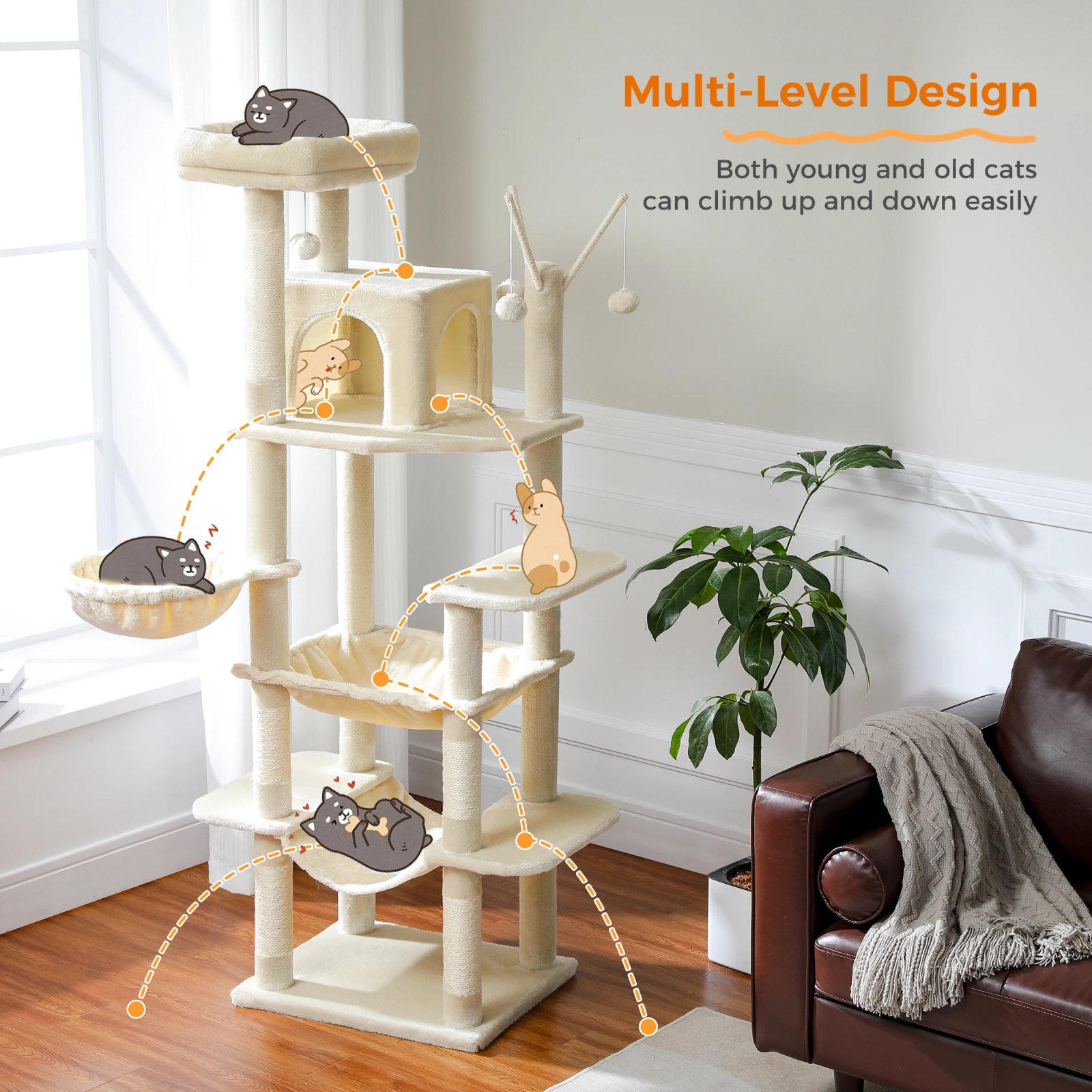 Árbol grande para gatos, torre alta para gatos de interior, Condo de gato de peluche de varios niveles con postes para rascar, tablas para rascar, perchas, cuádruplas Árbol grande para gatos, torre alta para gatos de interior, Condo de gato de peluche de varios niveles con postes para rascar, tablas para rascar, perchas, cuádruplas
