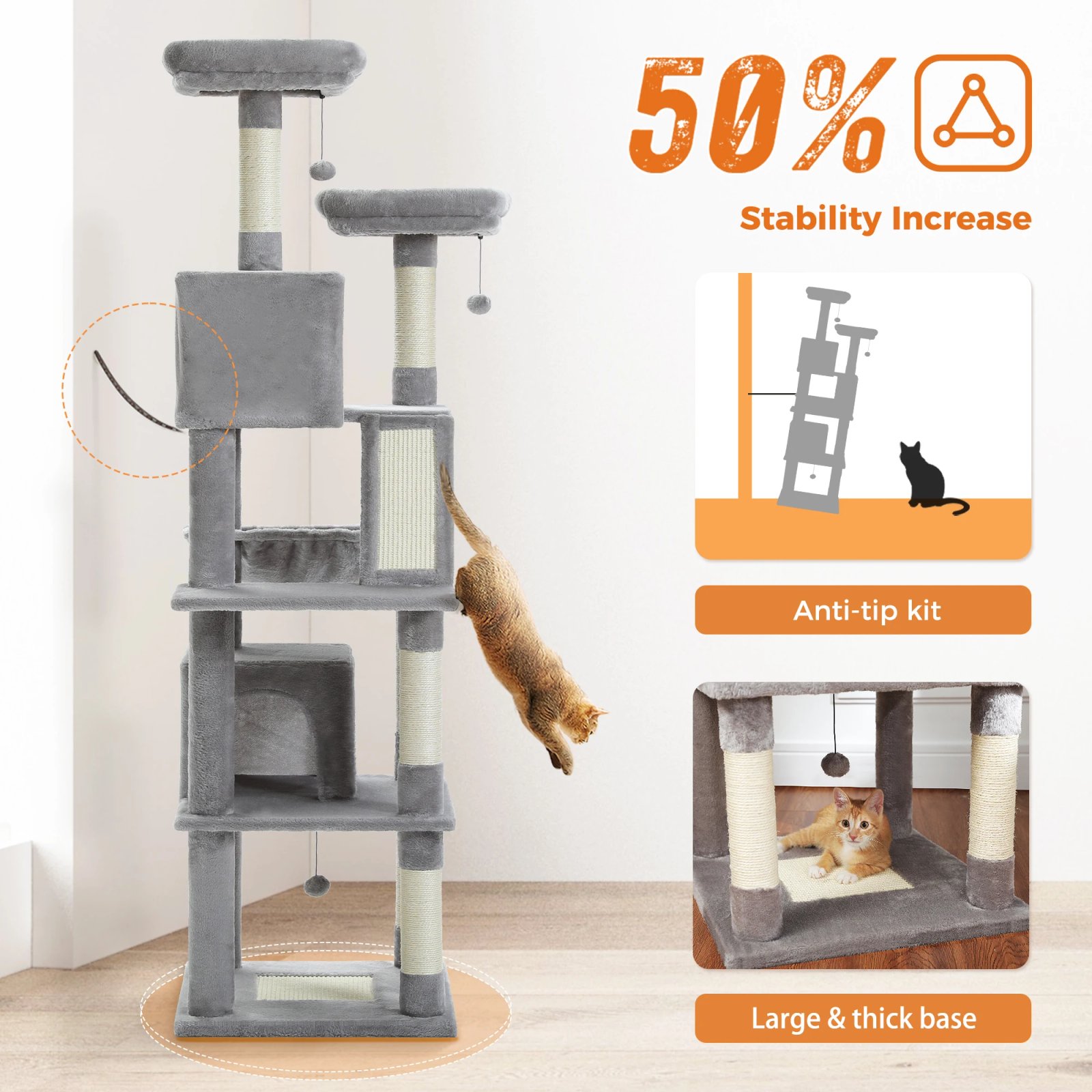 Árbol grande para gatos, torre alta para gatos de interior, Condo de gato de peluche de varios niveles con postes para rascar, tablas para rascar, perchas, cuádruplas Árbol grande para gatos, torre alta para gatos de interior, Condo de gato de peluche de varios niveles con postes para rascar, tablas para rascar, perchas, cuádruplas