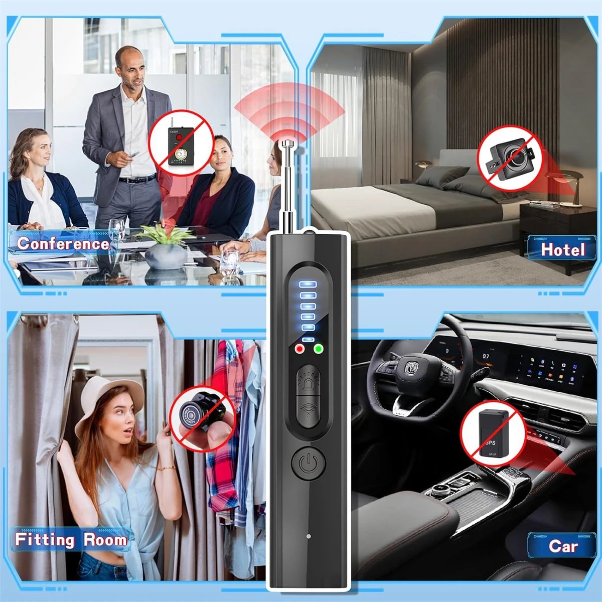 Detector de cámara, escáner de señal inalámbrico Rf, Detector de cámara para protección de seguridad, Detector de seguimiento GPS y sirena Detector de cámara, escáner de señal inalámbrico Rf, Detector de cámara para protección de seguridad, Detector de seguimiento GPS y sirena