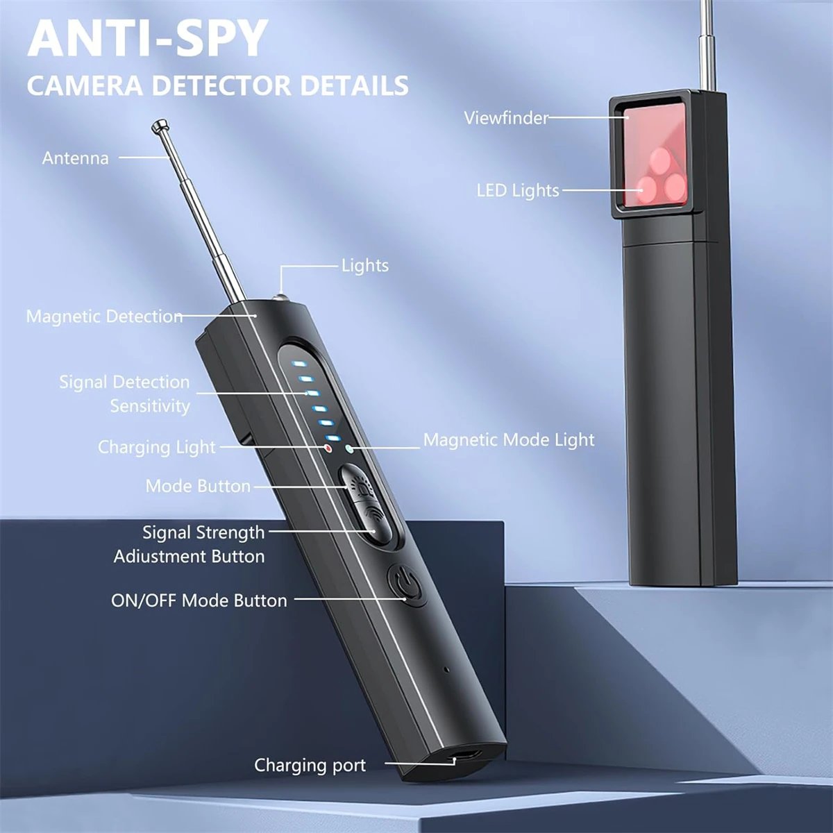 Detector de cámara, escáner de señal inalámbrico Rf, Detector de cámara para protección de seguridad, Detector de seguimiento GPS y sirena Detector de cámara, escáner de señal inalámbrico Rf, Detector de cámara para protección de seguridad, Detector de seguimiento GPS y sirena