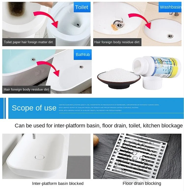 Limpiador de drenaje de fregadero potente de 100g, eliminador de obstrucciones de alta eficiencia, herramientas de limpieza de polvo de canal de tuber&iacute;a el&eacute;ctrica de alcantarillado de cocina