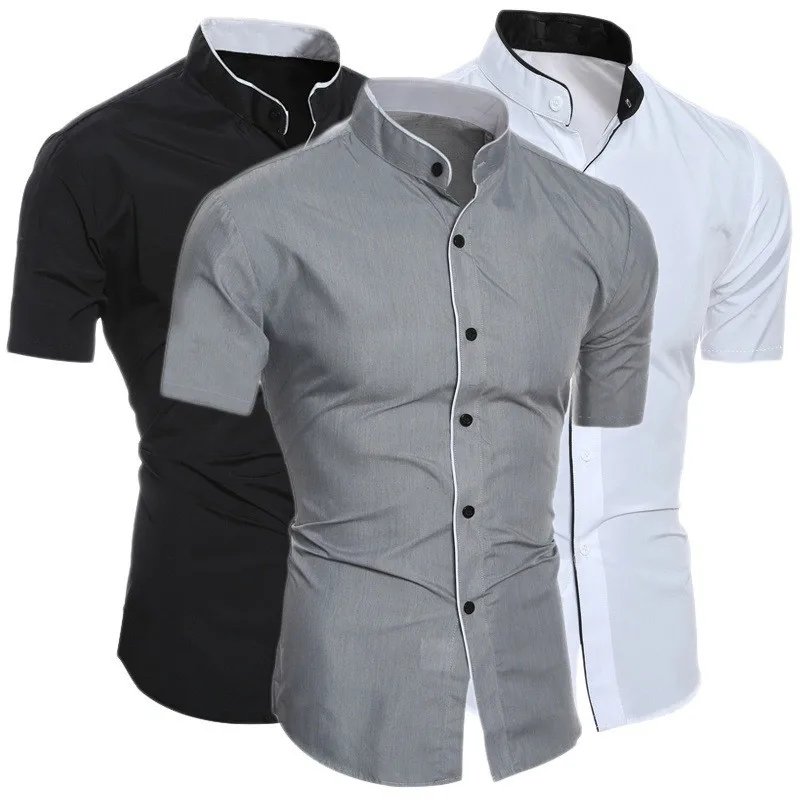 Nueva camisa de manga corta informal de color s&oacute;lido para hombre
