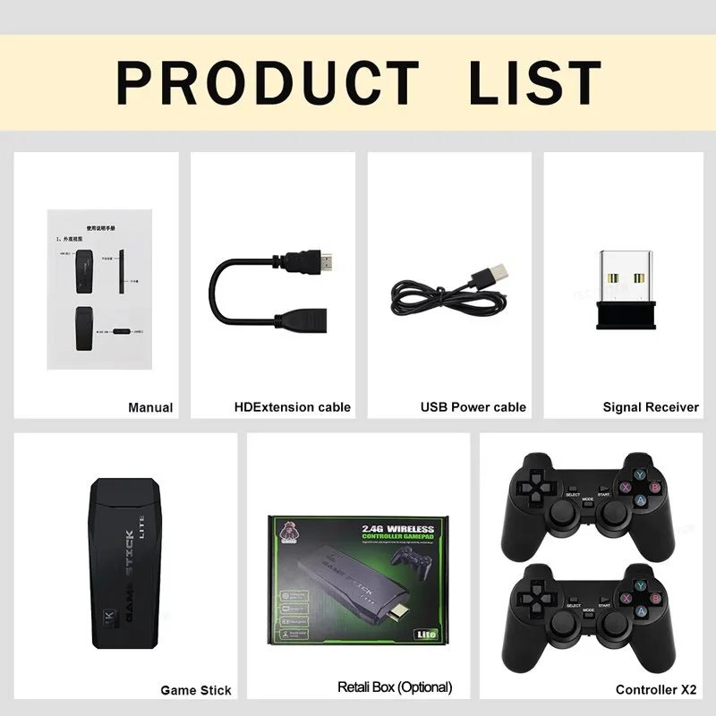 Consola de videojuegos con 20000 juegos integrados, mando inal&aacute;mbrico, TV Stick, 4K, HD, Retro, Mini reproductor de juegos port&aacute;til