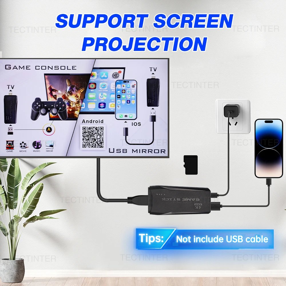 Consola de videojuegos con 20000 juegos integrados, mando inal&aacute;mbrico, TV Stick, 4K, HD, Retro, Mini reproductor de juegos port&aacute;til