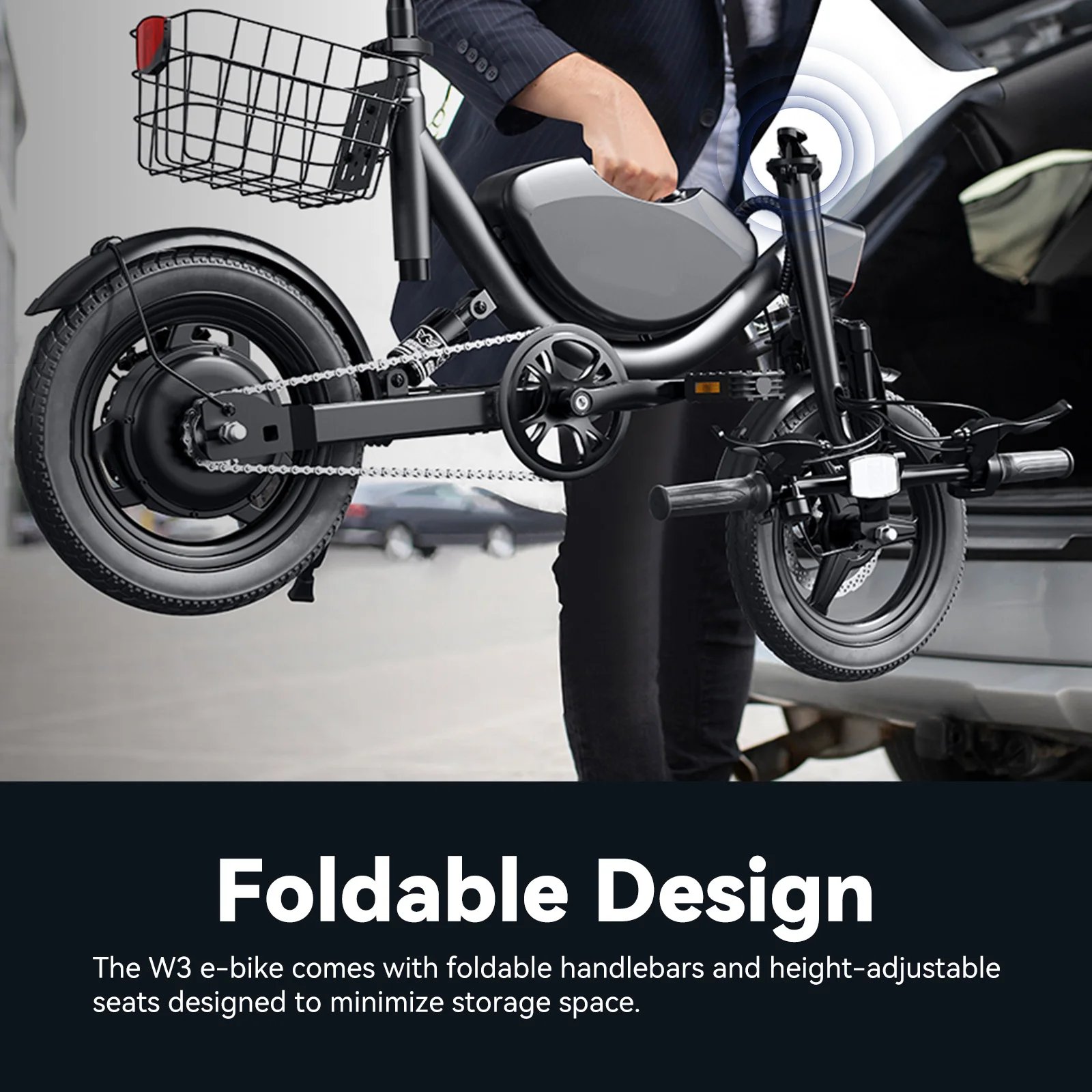 Bicicleta el&eacute;ctrica plegable para adultos de 500W, 22MPH, neum&aacute;ticos de 35 millas y 14 pulgadas, suspensi&oacute;n dual, bater&iacute;a de 36V7.8AH, con asiento y cesta