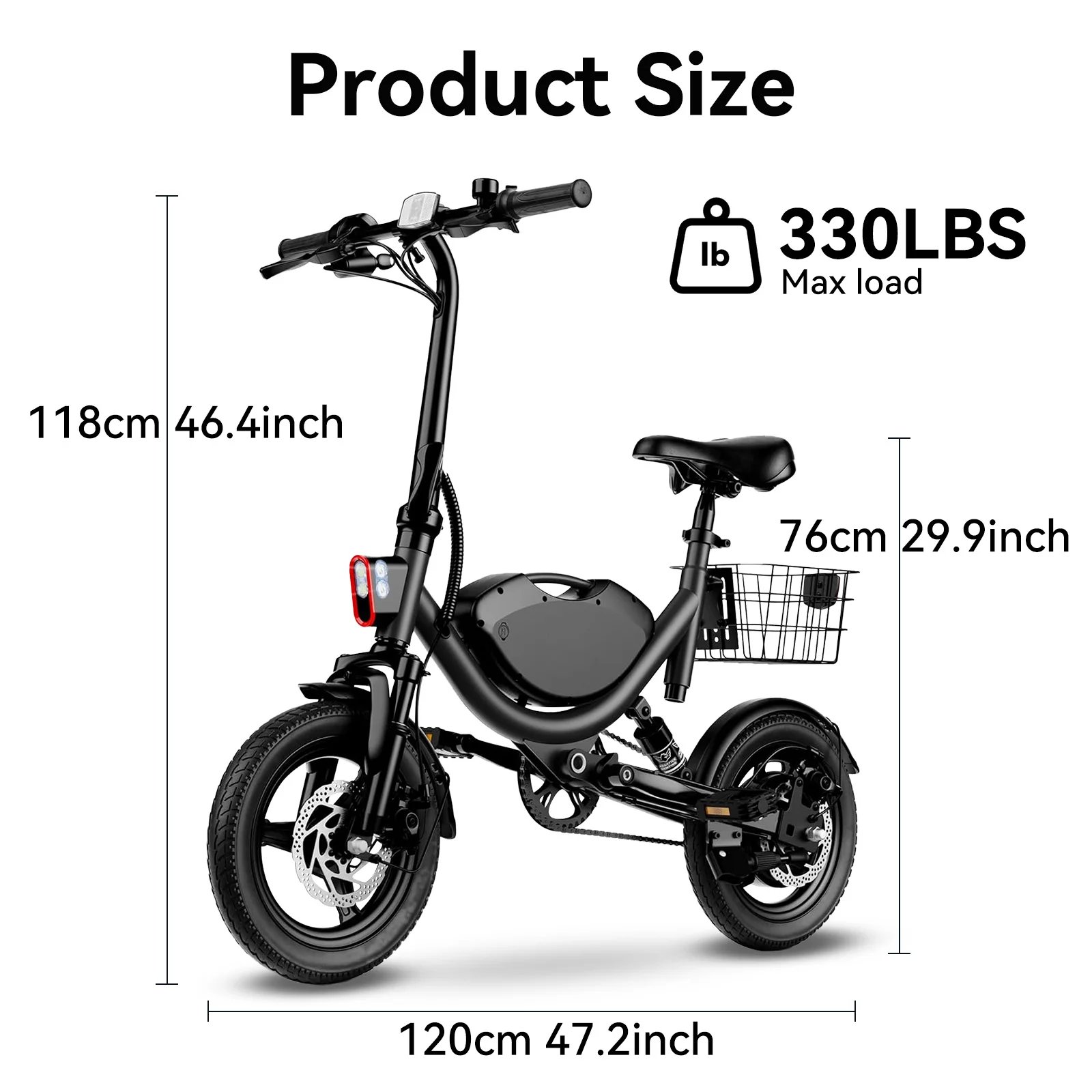 Bicicleta el&eacute;ctrica plegable para adultos de 500W, 22MPH, neum&aacute;ticos de 35 millas y 14 pulgadas, suspensi&oacute;n dual, bater&iacute;a de 36V7.8AH, con asiento y cesta