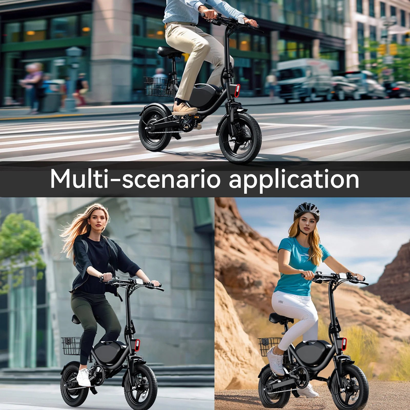 Bicicleta el&eacute;ctrica plegable para adultos de 500W, 22MPH, neum&aacute;ticos de 35 millas y 14 pulgadas, suspensi&oacute;n dual, bater&iacute;a de 36V7.8AH, con asiento y cesta