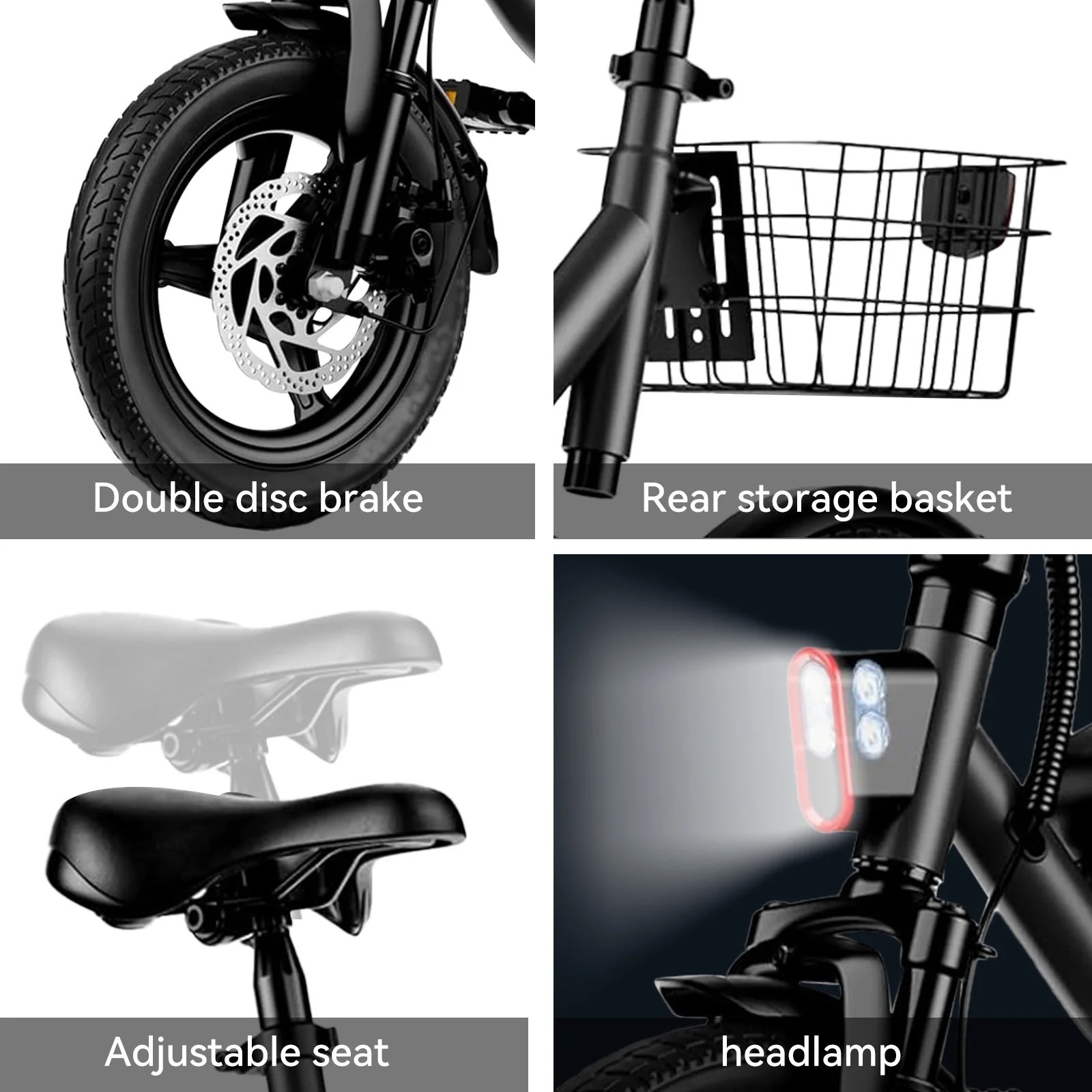 Bicicleta el&eacute;ctrica plegable para adultos de 500W, 22MPH, neum&aacute;ticos de 35 millas y 14 pulgadas, suspensi&oacute;n dual, bater&iacute;a de 36V7.8AH, con asiento y cesta