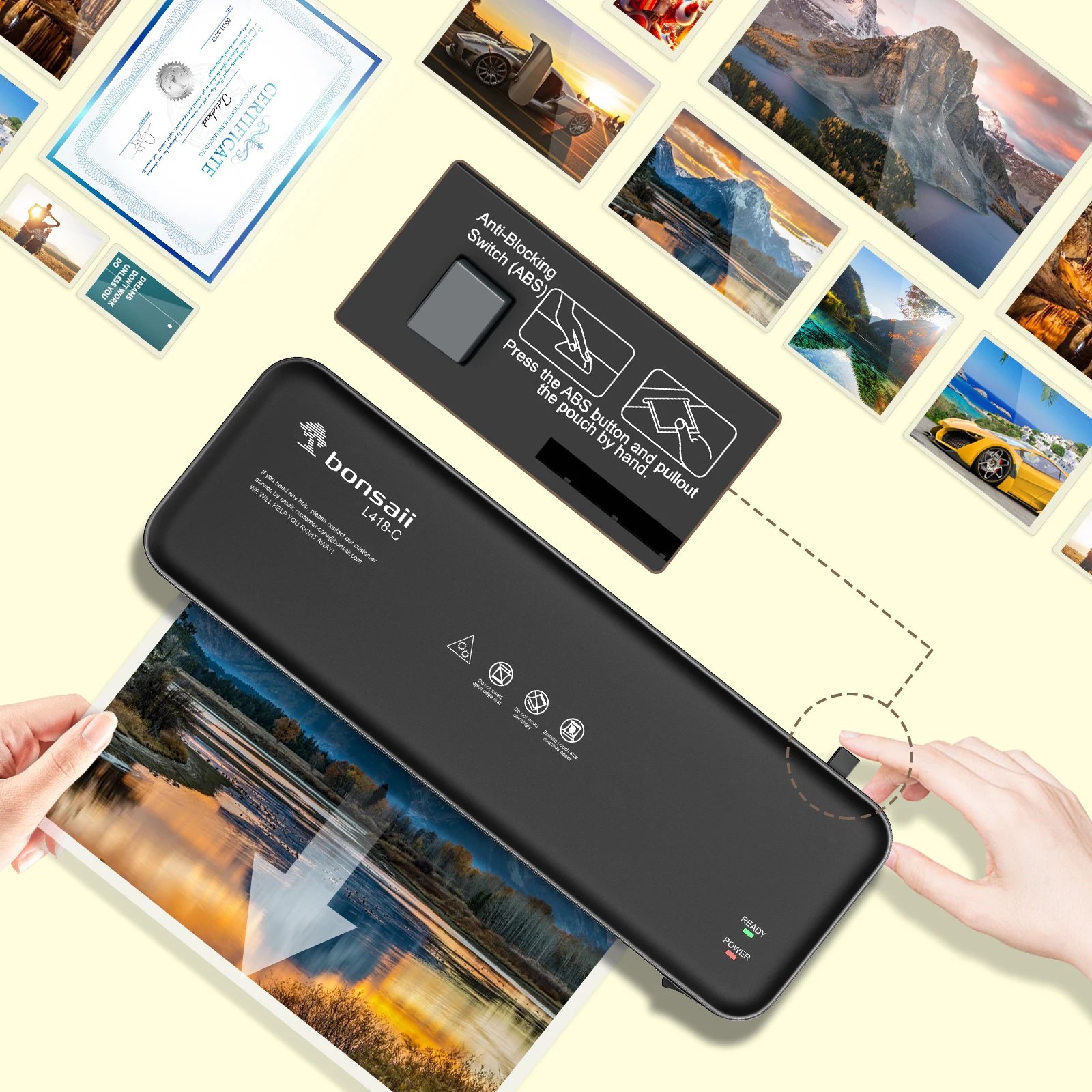 Bonsaii Laminador térmico de 9 pulgadas con tecnología Never Jam para documentos, carteles, fotos: simple y conveniente para el hogar, la oficina, la escuela Bonsaii Laminador térmico de 9 pulgadas con tecnología Never Jam para documentos, carteles, fotos: simple y conveniente para el hogar, la oficina, la escuela