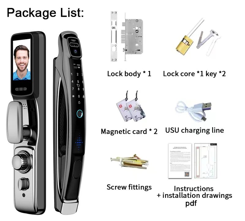 Cerradura de puerta inteligente con reconocimiento facial, aplicación Wifi Tuya, con cámara, videollamada, intercomunicador de voz, cerradura de puerta Digital, cerradura de puerta automática Cerradura de puerta inteligente con reconocimiento facial, aplicación Wifi Tuya, con cámara, videollamada, intercomunicador de voz, cerradura de puerta Digital, cerradura de puerta automática