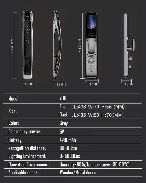 Cerradura de puerta inteligente con reconocimiento facial, aplicación Wifi Tuya, con cámara, videollamada, intercomunicador de voz, cerradura de puerta Digital, cerradura de puerta automática Cerradura de puerta inteligente con reconocimiento facial, aplicación Wifi Tuya, con cámara, videollamada, intercomunicador de voz, cerradura de puerta Digital, cerradura de puerta automática