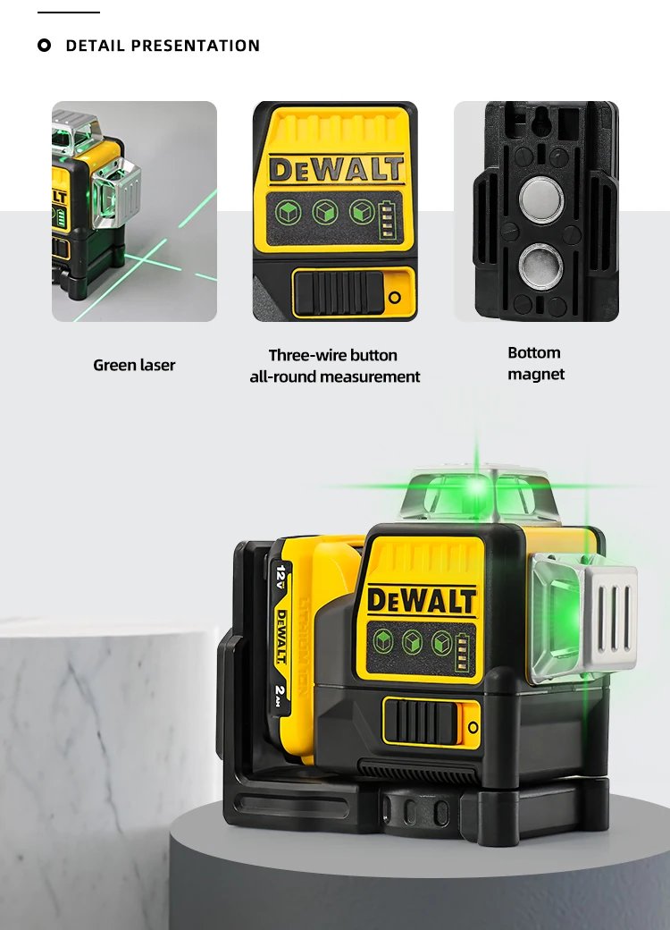 Dewalt DW089LG nivel láser 12 líneas 3 lados * medidor de nivel láser de líneas verticales de 360 grados utiliza exteriores batería de litio de 12V Dewalt DW089LG nivel láser 12 líneas 3 lados * medidor de nivel láser de líneas verticales de 360 grados utiliza exteriores batería de litio de 12V
