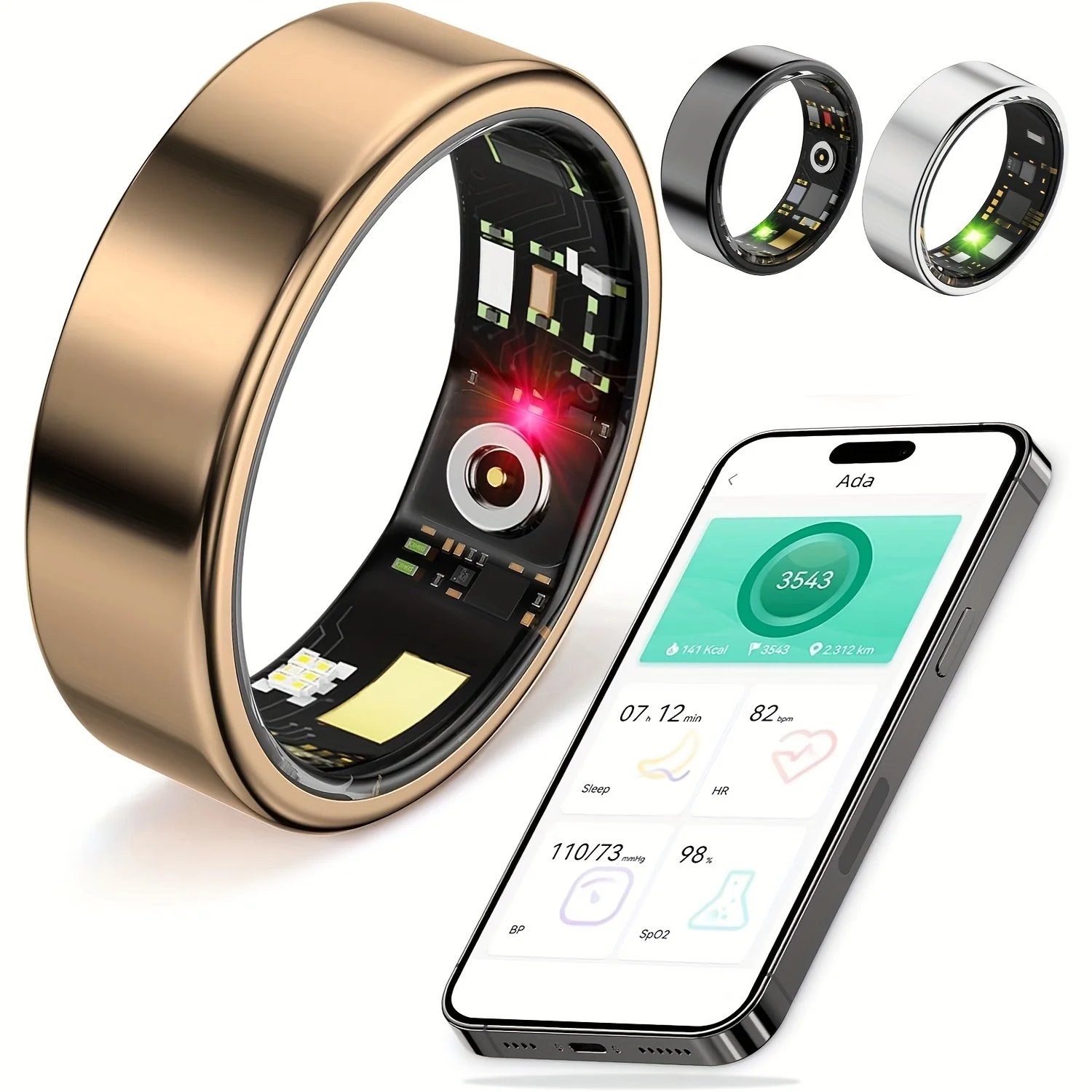 Anillo inteligente, seguimiento del sue&ntilde;o, monitoreo de movimiento, compatible con iPhone y Android, regalo inteligente, adecuado para mujeres y hombres