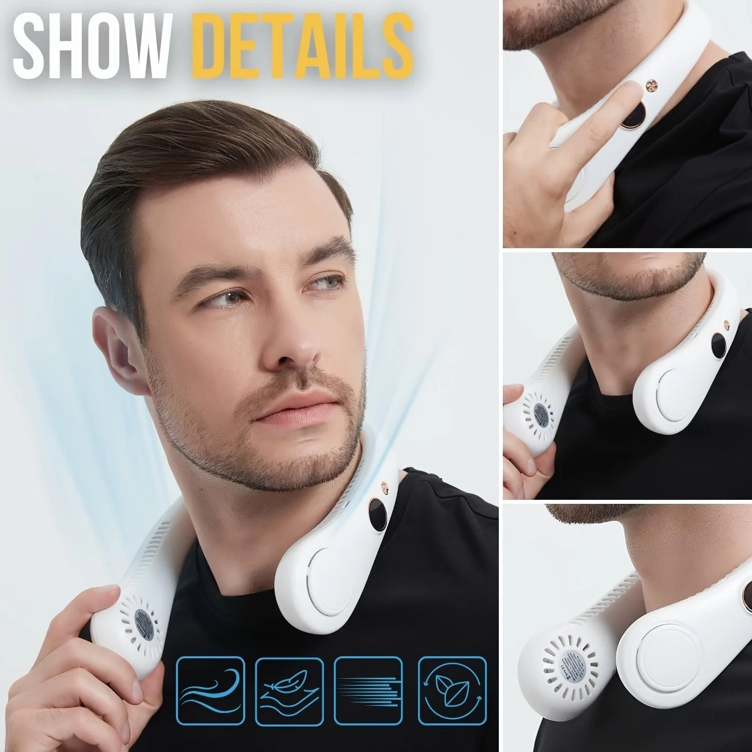 Ventilador de cuello sin aspas recargable portátil, refrigeración de 360 °, Personal, para viajes y deportes al aire libre con pantalla Digital Ventilador de cuello sin aspas recargable portátil, refrigeración de 360 °, Personal, para viajes y deportes al aire libre con pantalla Digital