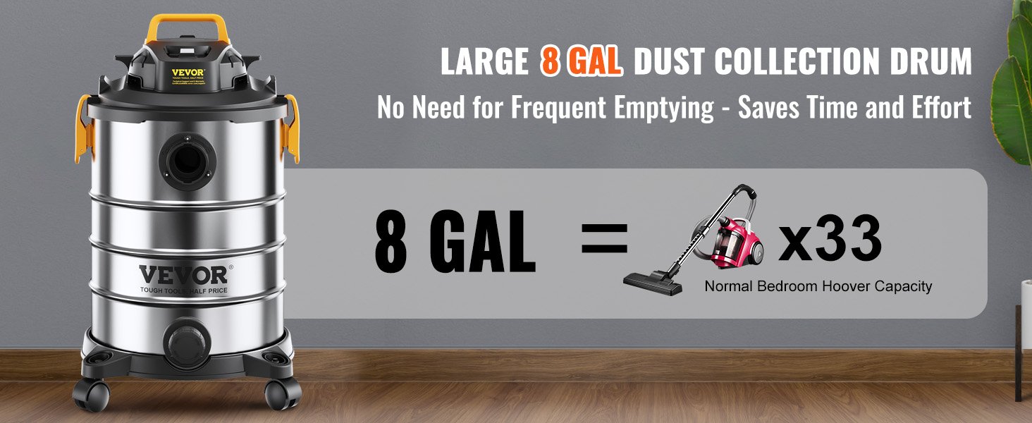 VEVOR Aspiradora de acero inoxidable para tienda en seco y h&uacute;medo, aspiradora en seco y h&uacute;medo, aspiradora de tienda peque&ntilde;a de succi&oacute;n potente, perfecta para desechos de alfombras, pelo de mascotas