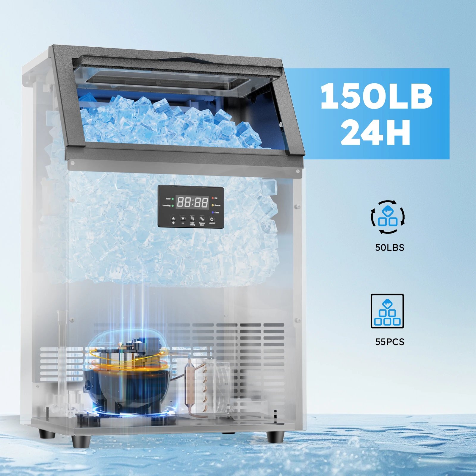 Máquina de hielo comercial, máquina de Fabricación de hielo con contenedor de almacenamiento grande, máquina de hielo autolimpiante automática perfecta para el negocio del bar en el hogar Máquina de hielo comercial, máquina de Fabricación de hielo con contenedor de almacenamiento grande, máquina de hielo autolimpiante automática perfecta para el negocio del bar en el hogar