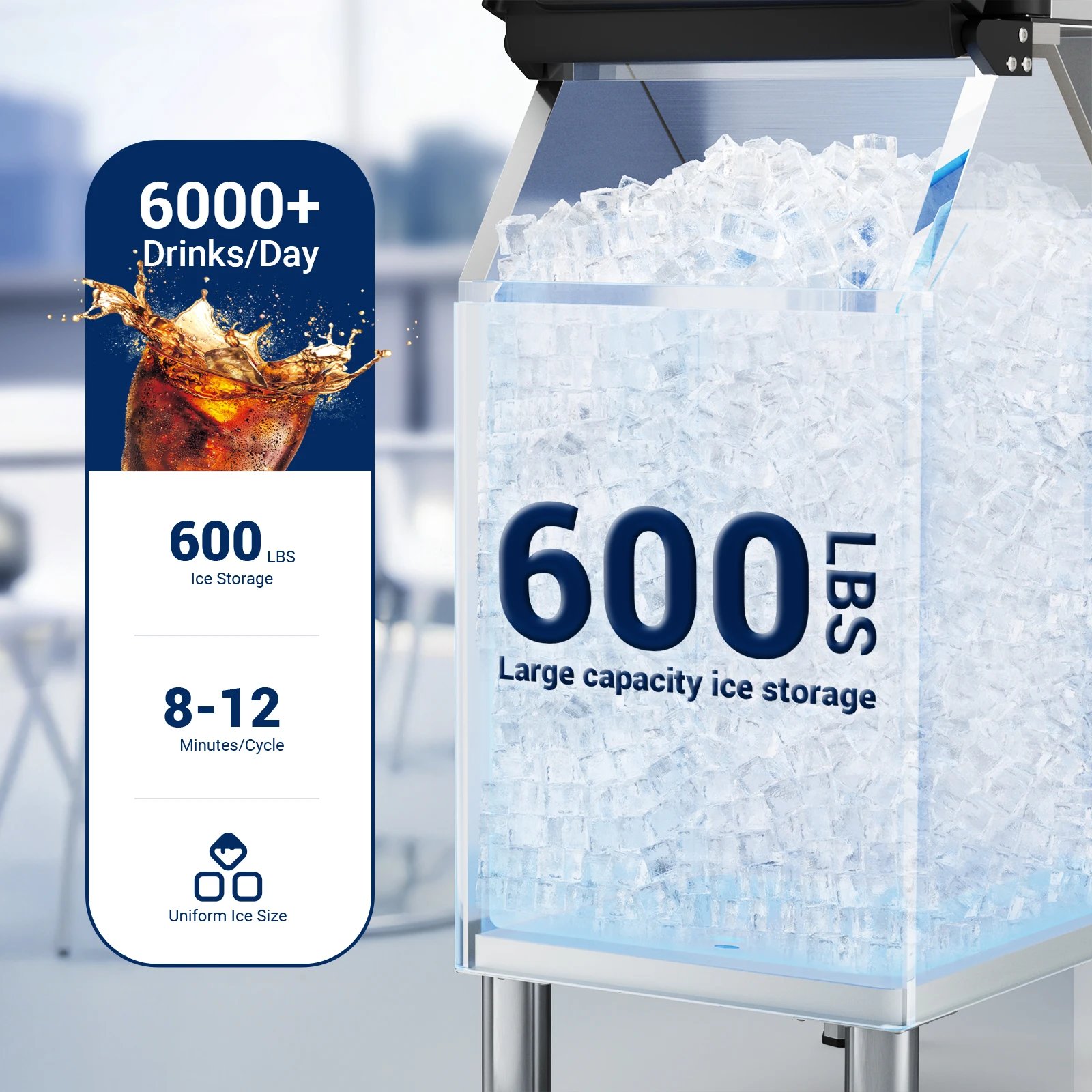 Máquina de hielo comercial, máquina de Fabricación de hielo con contenedor de almacenamiento grande, máquina de hielo autolimpiante automática perfecta para el negocio del bar en el hogar Máquina de hielo comercial, máquina de Fabricación de hielo con contenedor de almacenamiento grande, máquina de hielo autolimpiante automática perfecta para el negocio del bar en el hogar