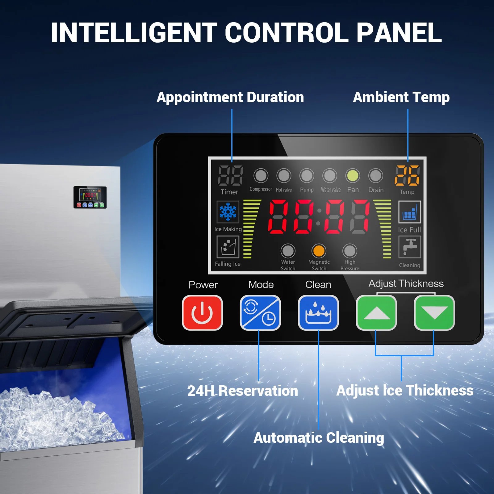 Máquina de hielo comercial, máquina de Fabricación de hielo con contenedor de almacenamiento grande, máquina de hielo autolimpiante automática perfecta para el negocio del bar en el hogar Máquina de hielo comercial, máquina de Fabricación de hielo con contenedor de almacenamiento grande, máquina de hielo autolimpiante automática perfecta para el negocio del bar en el hogar