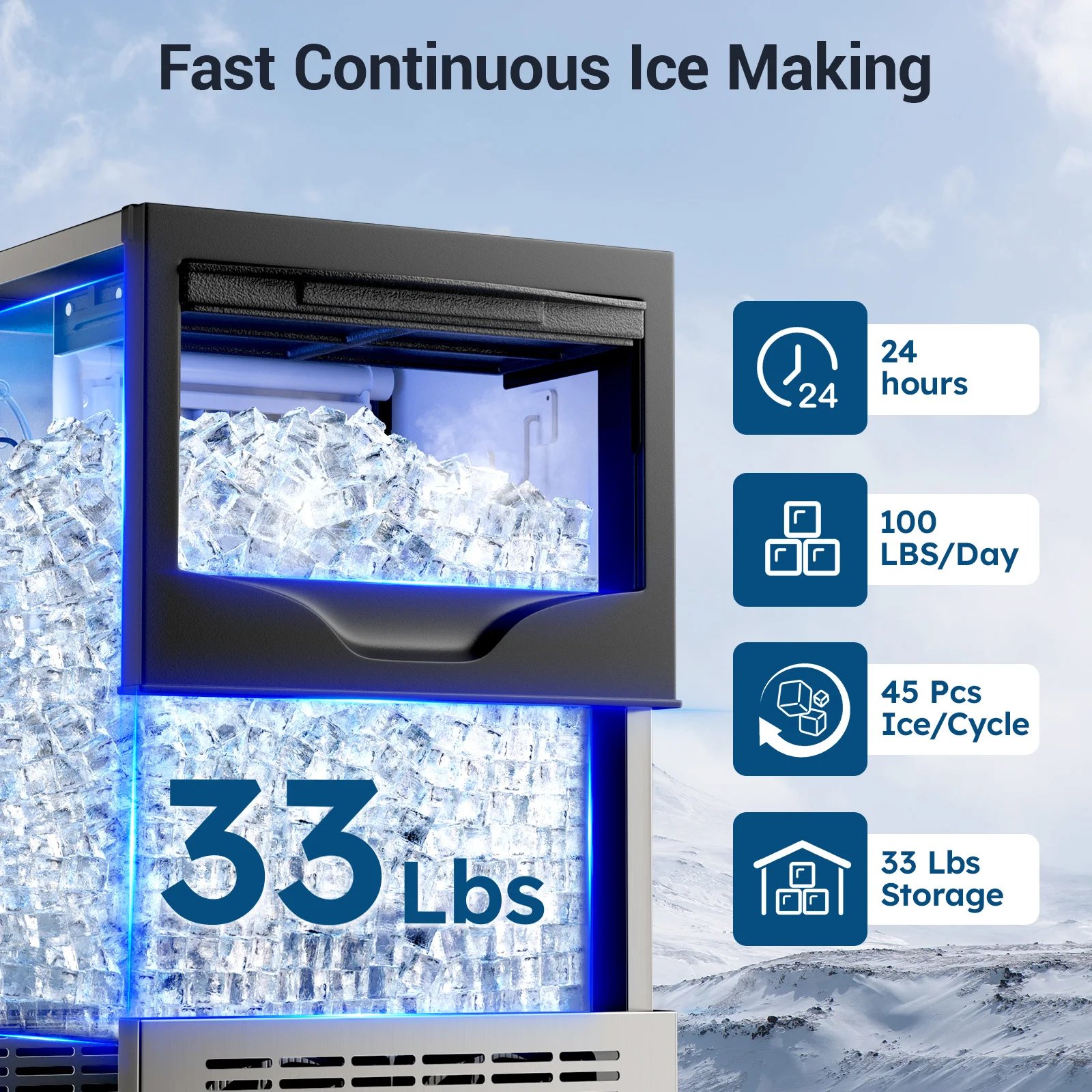 Máquina de hielo comercial, máquina de Fabricación de hielo con contenedor de almacenamiento grande, máquina de hielo autolimpiante automática perfecta para el negocio del bar en el hogar Máquina de hielo comercial, máquina de Fabricación de hielo con contenedor de almacenamiento grande, máquina de hielo autolimpiante automática perfecta para el negocio del bar en el hogar