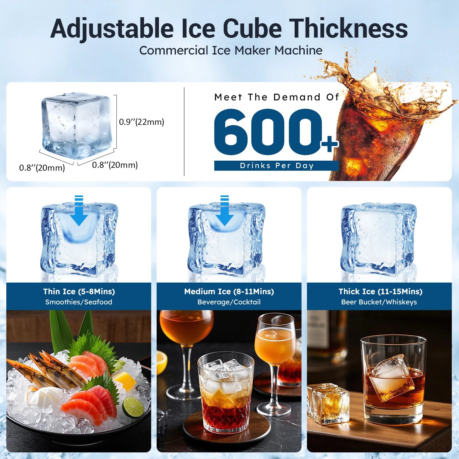 Máquina de hielo comercial, máquina de Fabricación de hielo con contenedor de almacenamiento grande, máquina de hielo autolimpiante automática perfecta para el negocio del bar en el hogar Máquina de hielo comercial, máquina de Fabricación de hielo con contenedor de almacenamiento grande, máquina de hielo autolimpiante automática perfecta para el negocio del bar en el hogar