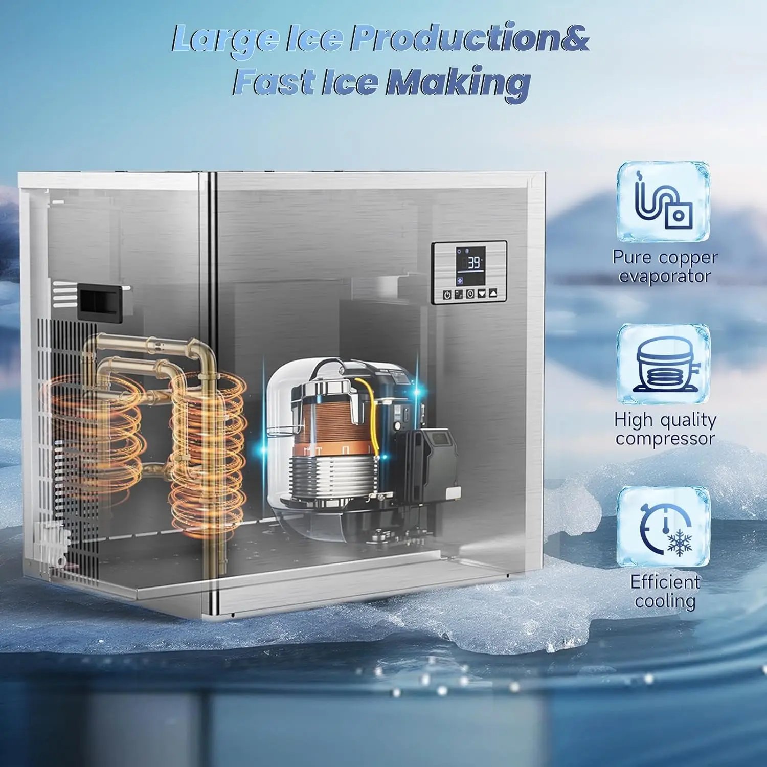 Máquina de hielo comercial, máquina de Fabricación de hielo con contenedor de almacenamiento grande, máquina de hielo autolimpiante automática perfecta para el negocio del bar en el hogar Máquina de hielo comercial, máquina de Fabricación de hielo con contenedor de almacenamiento grande, máquina de hielo autolimpiante automática perfecta para el negocio del bar en el hogar