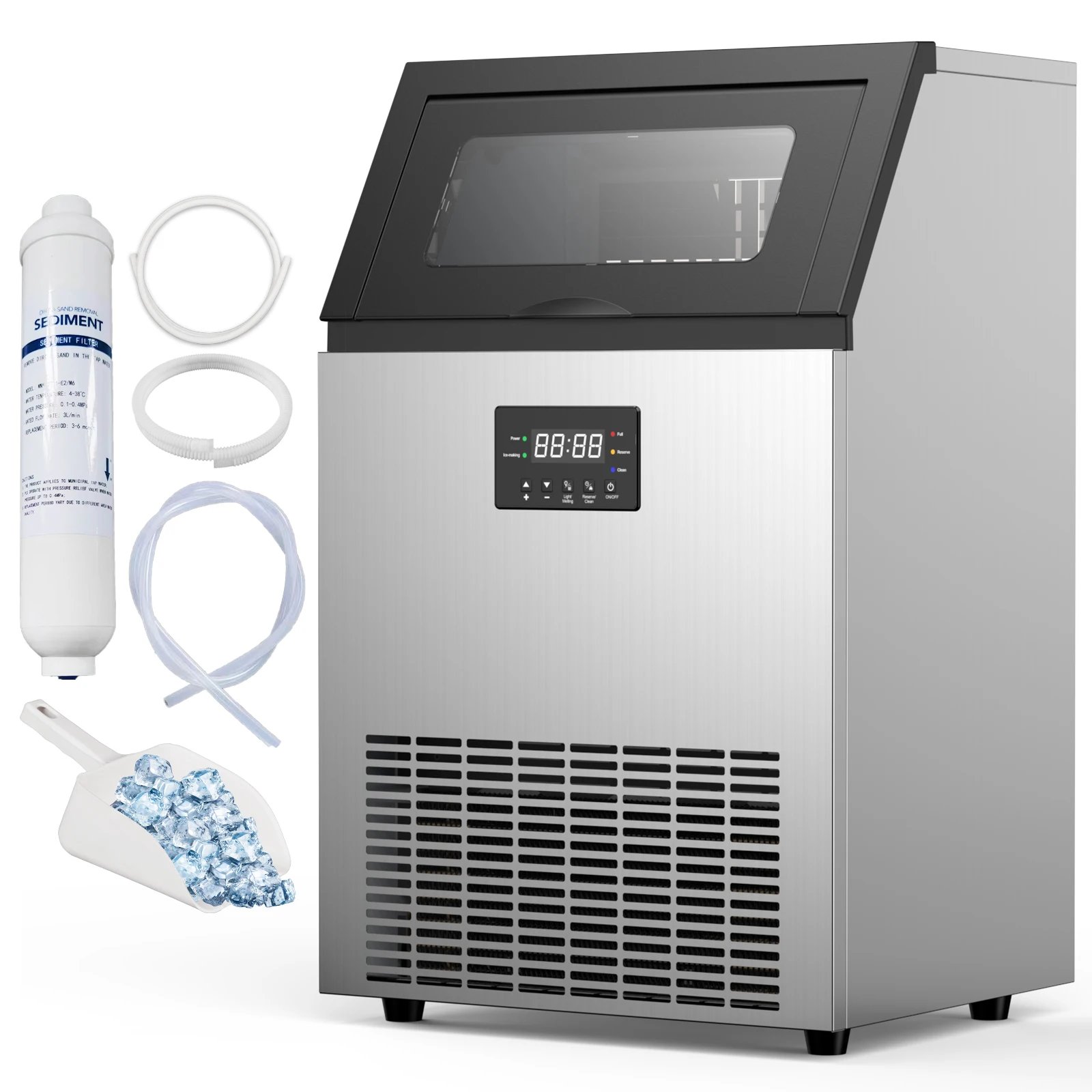 Máquina de hielo comercial, máquina de Fabricación de hielo con contenedor de almacenamiento grande, máquina de hielo autolimpiante automática perfecta para el negocio del bar en el hogar Máquina de hielo comercial, máquina de Fabricación de hielo con contenedor de almacenamiento grande, máquina de hielo autolimpiante automática perfecta para el negocio del bar en el hogar