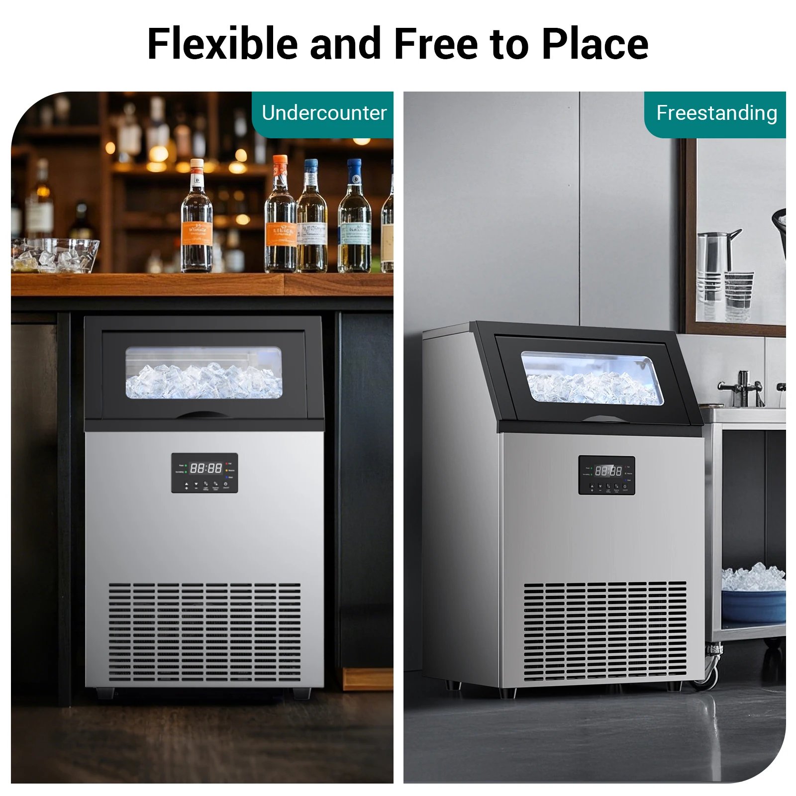 Máquina de hielo comercial, máquina de Fabricación de hielo con contenedor de almacenamiento grande, máquina de hielo autolimpiante automática perfecta para el negocio del bar en el hogar Máquina de hielo comercial, máquina de Fabricación de hielo con contenedor de almacenamiento grande, máquina de hielo autolimpiante automática perfecta para el negocio del bar en el hogar