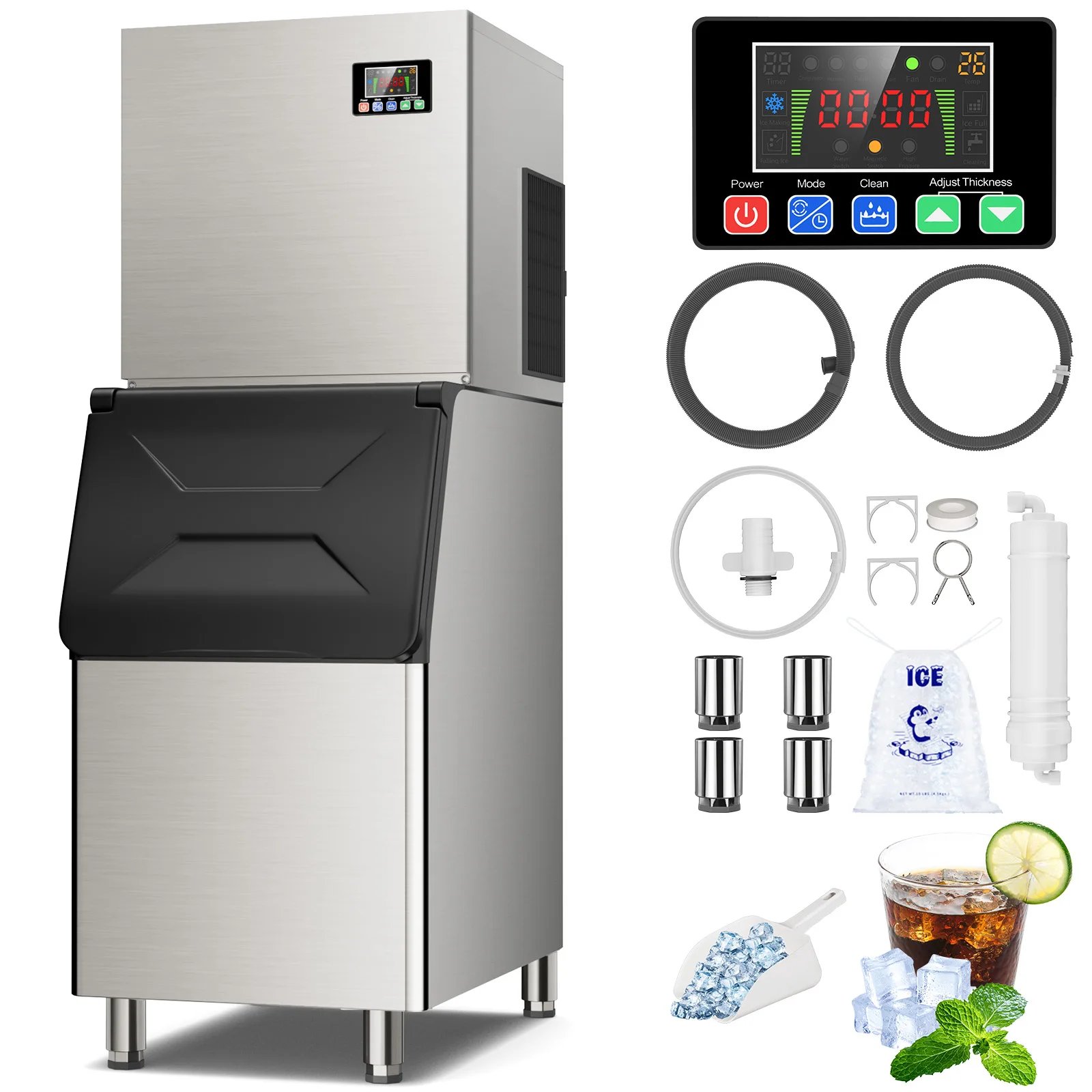 Máquina de hielo comercial, máquina de Fabricación de hielo con contenedor de almacenamiento grande, máquina de hielo autolimpiante automática perfecta para el negocio del bar en el hogar Máquina de hielo comercial, máquina de Fabricación de hielo con contenedor de almacenamiento grande, máquina de hielo autolimpiante automática perfecta para el negocio del bar en el hogar