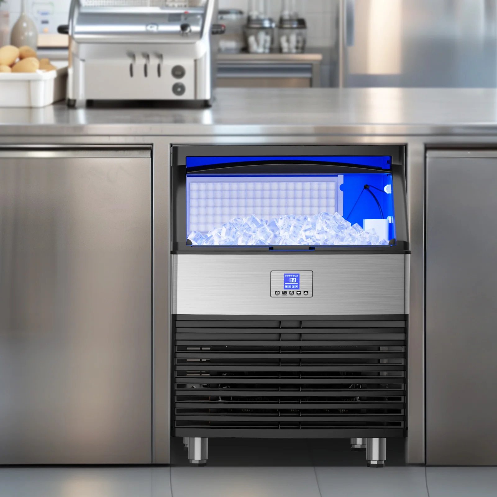 Máquina de hielo comercial, máquina de Fabricación de hielo con contenedor de almacenamiento grande, máquina de hielo autolimpiante automática perfecta para el negocio del bar en el hogar Máquina de hielo comercial, máquina de Fabricación de hielo con contenedor de almacenamiento grande, máquina de hielo autolimpiante automática perfecta para el negocio del bar en el hogar