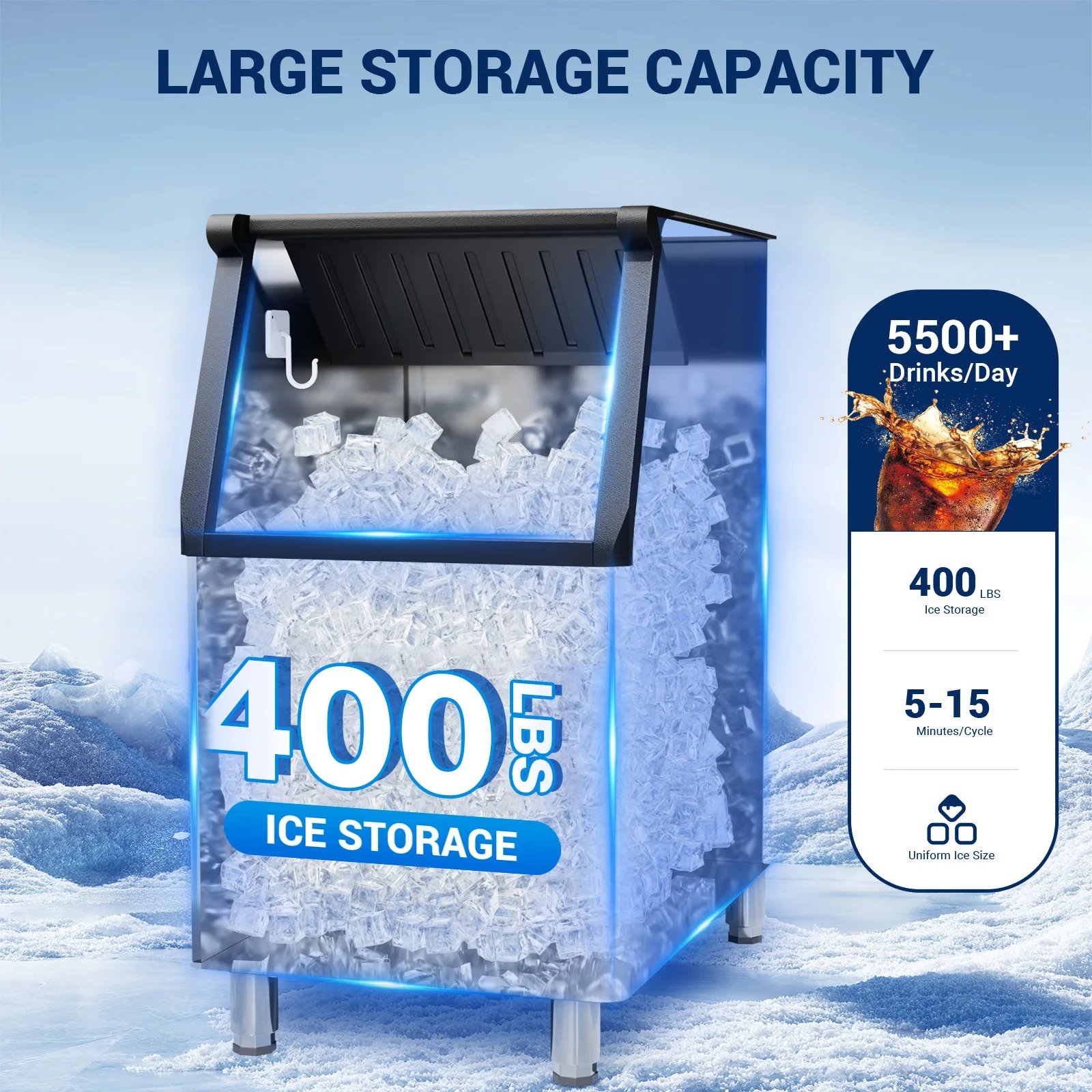 Máquina de hielo comercial, máquina de Fabricación de hielo con contenedor de almacenamiento grande, máquina de hielo autolimpiante automática perfecta para el negocio del bar en el hogar Máquina de hielo comercial, máquina de Fabricación de hielo con contenedor de almacenamiento grande, máquina de hielo autolimpiante automática perfecta para el negocio del bar en el hogar