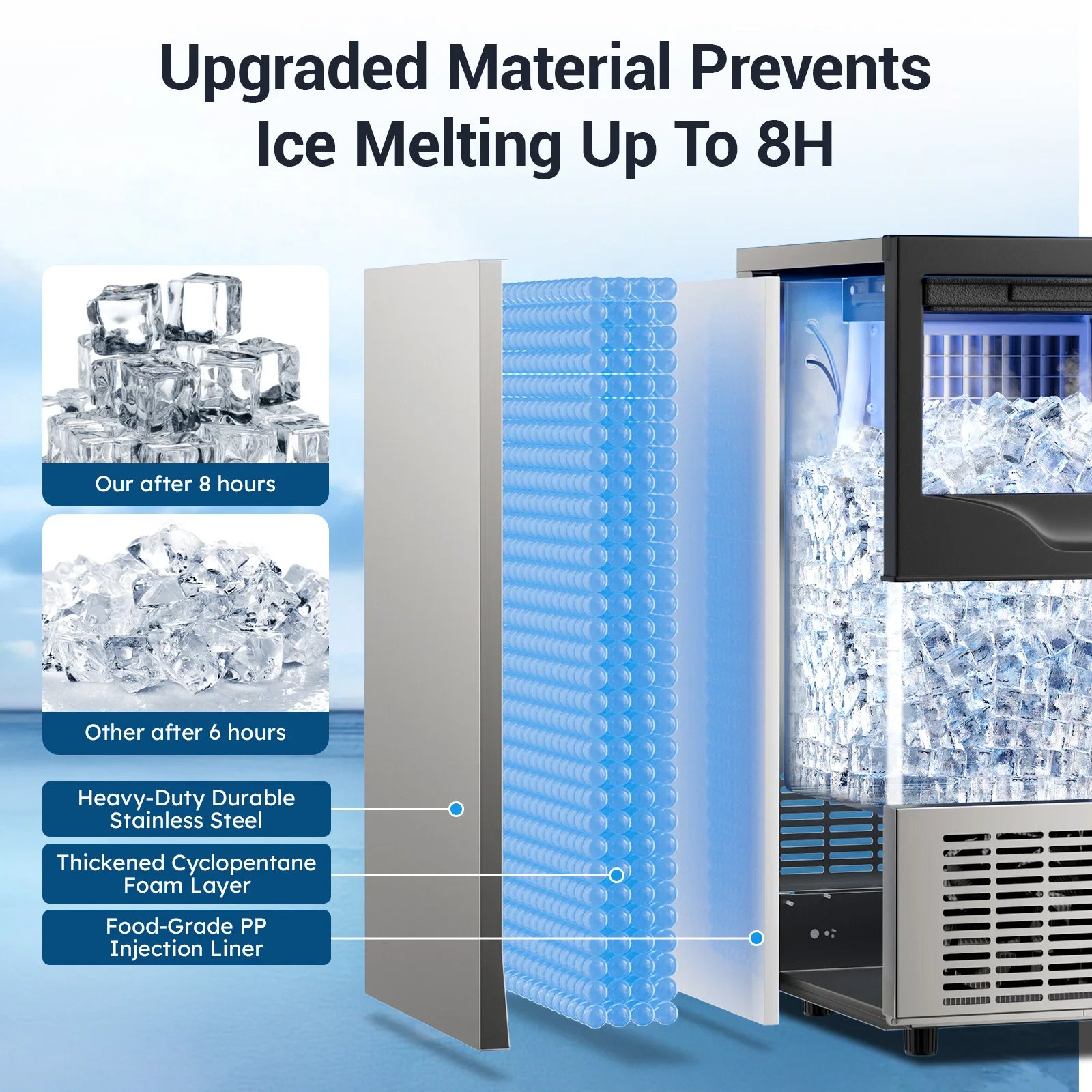 Máquina de hielo comercial, máquina de Fabricación de hielo con contenedor de almacenamiento grande, máquina de hielo autolimpiante automática perfecta para el negocio del bar en el hogar Máquina de hielo comercial, máquina de Fabricación de hielo con contenedor de almacenamiento grande, máquina de hielo autolimpiante automática perfecta para el negocio del bar en el hogar