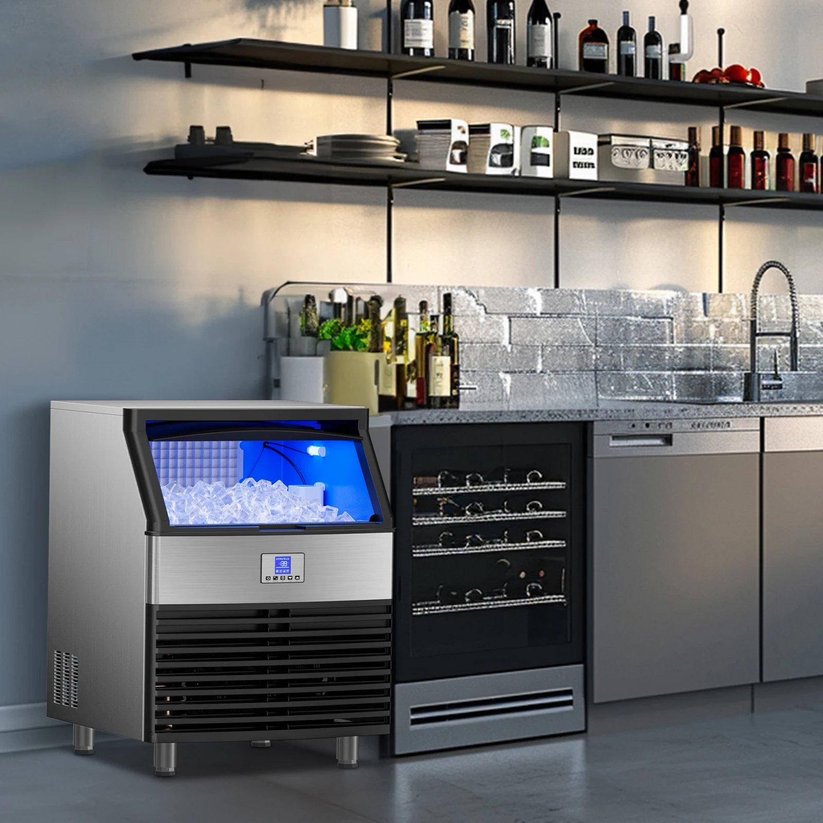 Máquina de hielo comercial, máquina de Fabricación de hielo con contenedor de almacenamiento grande, máquina de hielo autolimpiante automática perfecta para el negocio del bar en el hogar Máquina de hielo comercial, máquina de Fabricación de hielo con contenedor de almacenamiento grande, máquina de hielo autolimpiante automática perfecta para el negocio del bar en el hogar