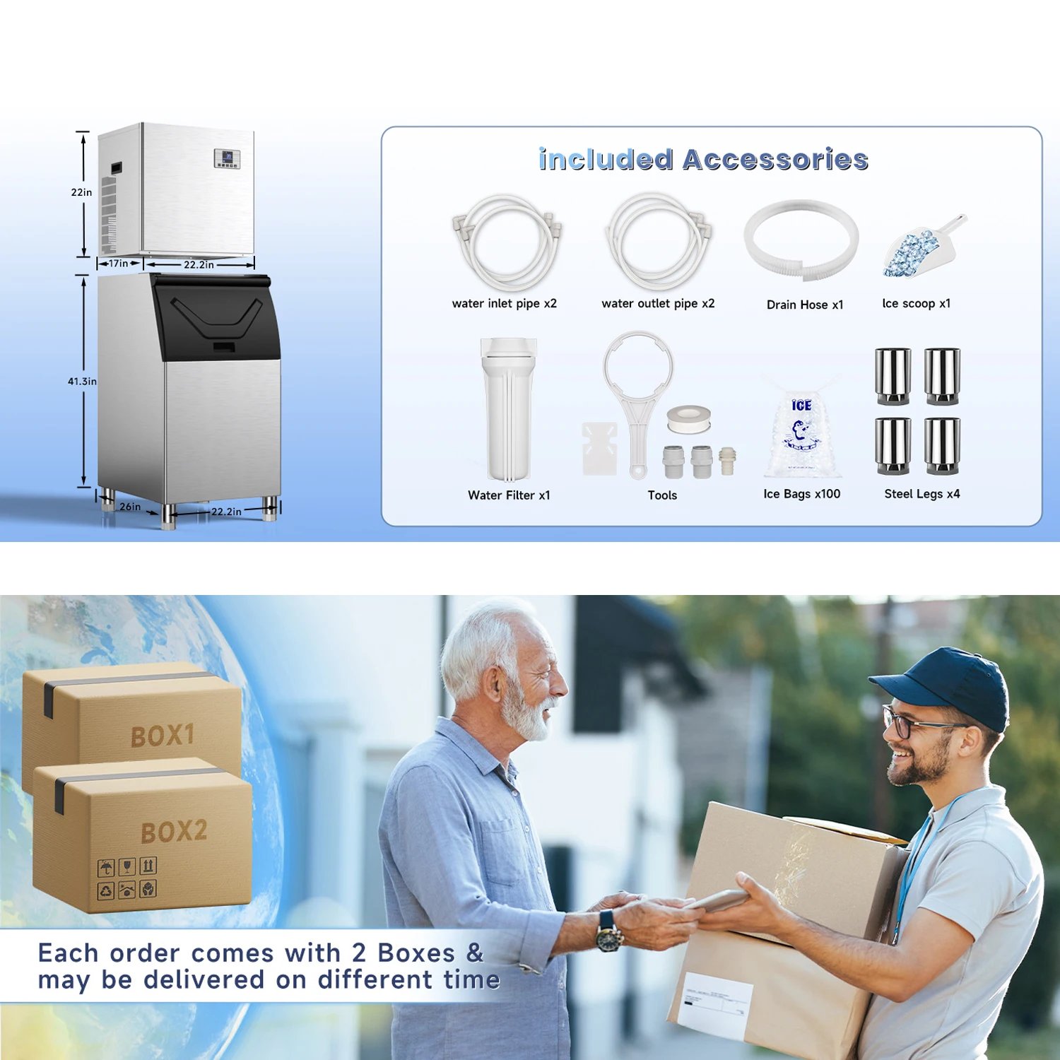 Máquina de hielo comercial, máquina de Fabricación de hielo con contenedor de almacenamiento grande, máquina de hielo autolimpiante automática perfecta para el negocio del bar en el hogar Máquina de hielo comercial, máquina de Fabricación de hielo con contenedor de almacenamiento grande, máquina de hielo autolimpiante automática perfecta para el negocio del bar en el hogar