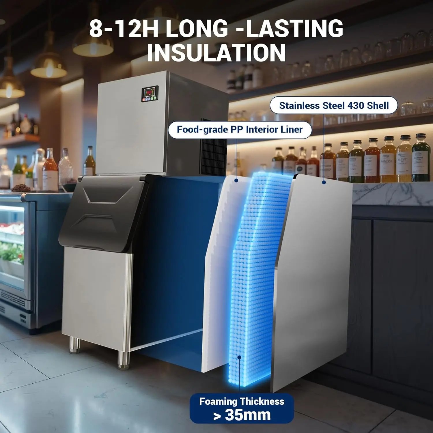 Máquina de hielo comercial, máquina de Fabricación de hielo con contenedor de almacenamiento grande, máquina de hielo autolimpiante automática perfecta para el negocio del bar en el hogar Máquina de hielo comercial, máquina de Fabricación de hielo con contenedor de almacenamiento grande, máquina de hielo autolimpiante automática perfecta para el negocio del bar en el hogar