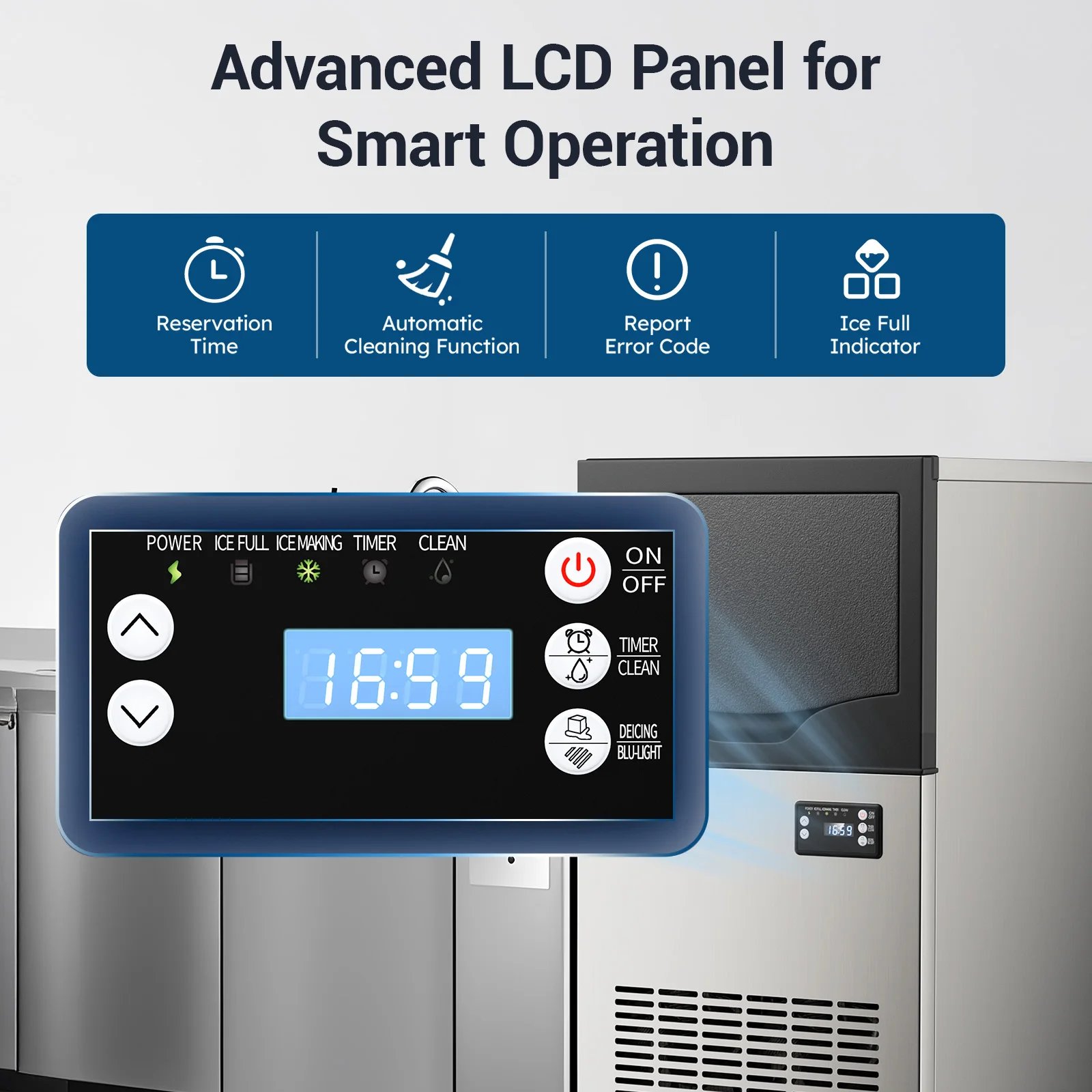 Máquina de hielo comercial, máquina de Fabricación de hielo con contenedor de almacenamiento grande, máquina de hielo autolimpiante automática perfecta para el negocio del bar en el hogar Máquina de hielo comercial, máquina de Fabricación de hielo con contenedor de almacenamiento grande, máquina de hielo autolimpiante automática perfecta para el negocio del bar en el hogar