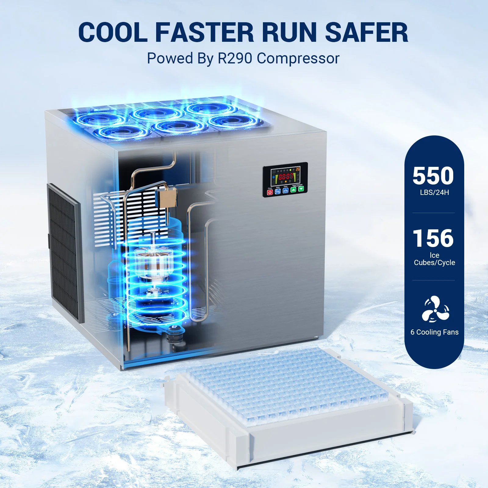 Máquina de hielo comercial, máquina de Fabricación de hielo con contenedor de almacenamiento grande, máquina de hielo autolimpiante automática perfecta para el negocio del bar en el hogar Máquina de hielo comercial, máquina de Fabricación de hielo con contenedor de almacenamiento grande, máquina de hielo autolimpiante automática perfecta para el negocio del bar en el hogar