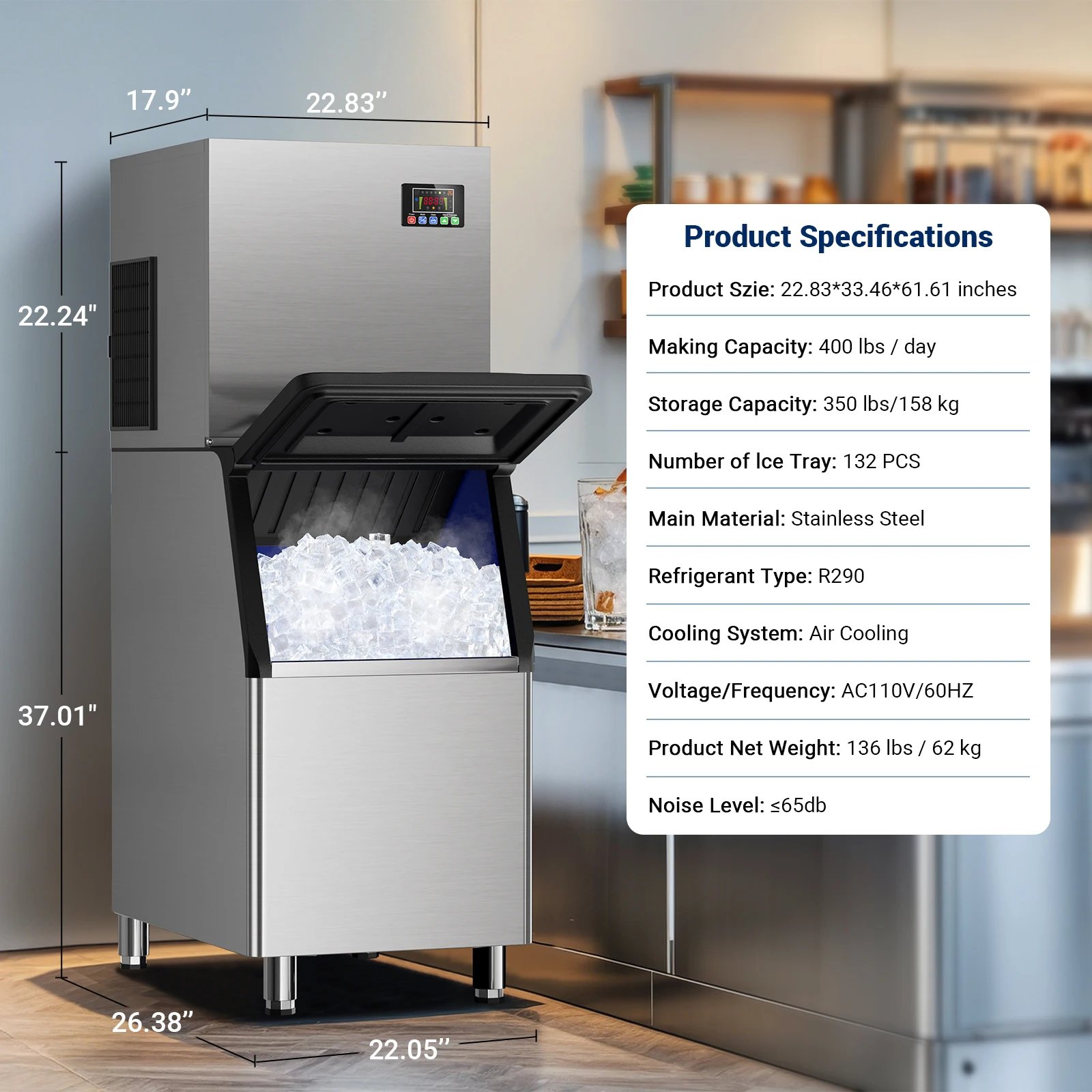 Máquina de hielo comercial, máquina de Fabricación de hielo con contenedor de almacenamiento grande, máquina de hielo autolimpiante automática perfecta para el negocio del bar en el hogar Máquina de hielo comercial, máquina de Fabricación de hielo con contenedor de almacenamiento grande, máquina de hielo autolimpiante automática perfecta para el negocio del bar en el hogar
