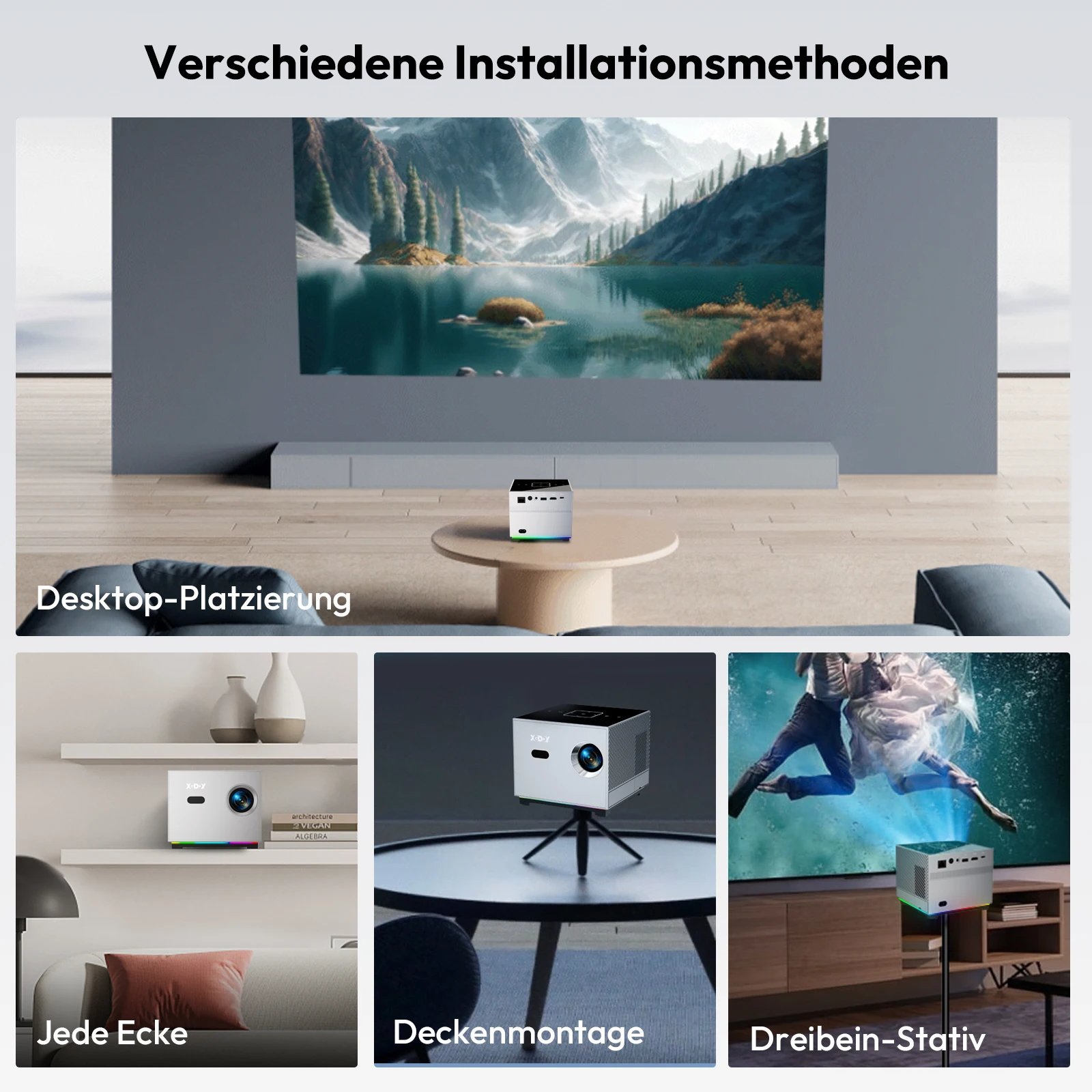 Proyector XGODY 4K X3 con WiFi Bluetooth Proyector de pel&iacute;culas para uso en exteriores Proyector Compatible con iOS Android HDMI TV Stick