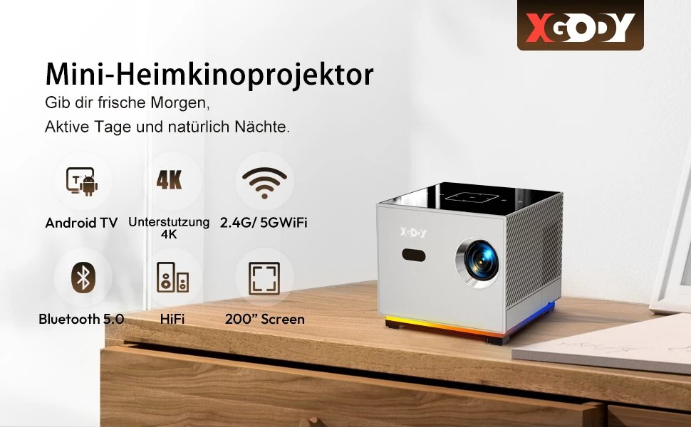 Proyector XGODY 4K X3 con WiFi Bluetooth Proyector de pel&iacute;culas para uso en exteriores Proyector Compatible con iOS Android HDMI TV Stick