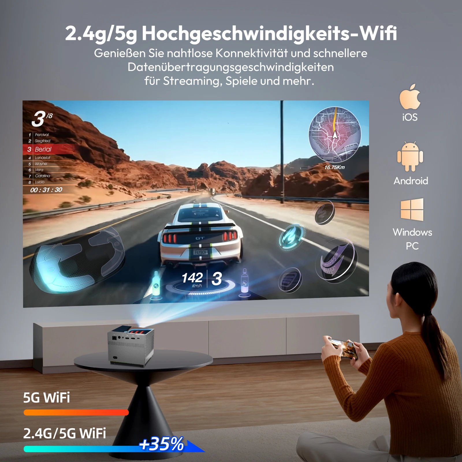 Proyector XGODY 4K X3 con WiFi Bluetooth Proyector de pel&iacute;culas para uso en exteriores Proyector Compatible con iOS Android HDMI TV Stick