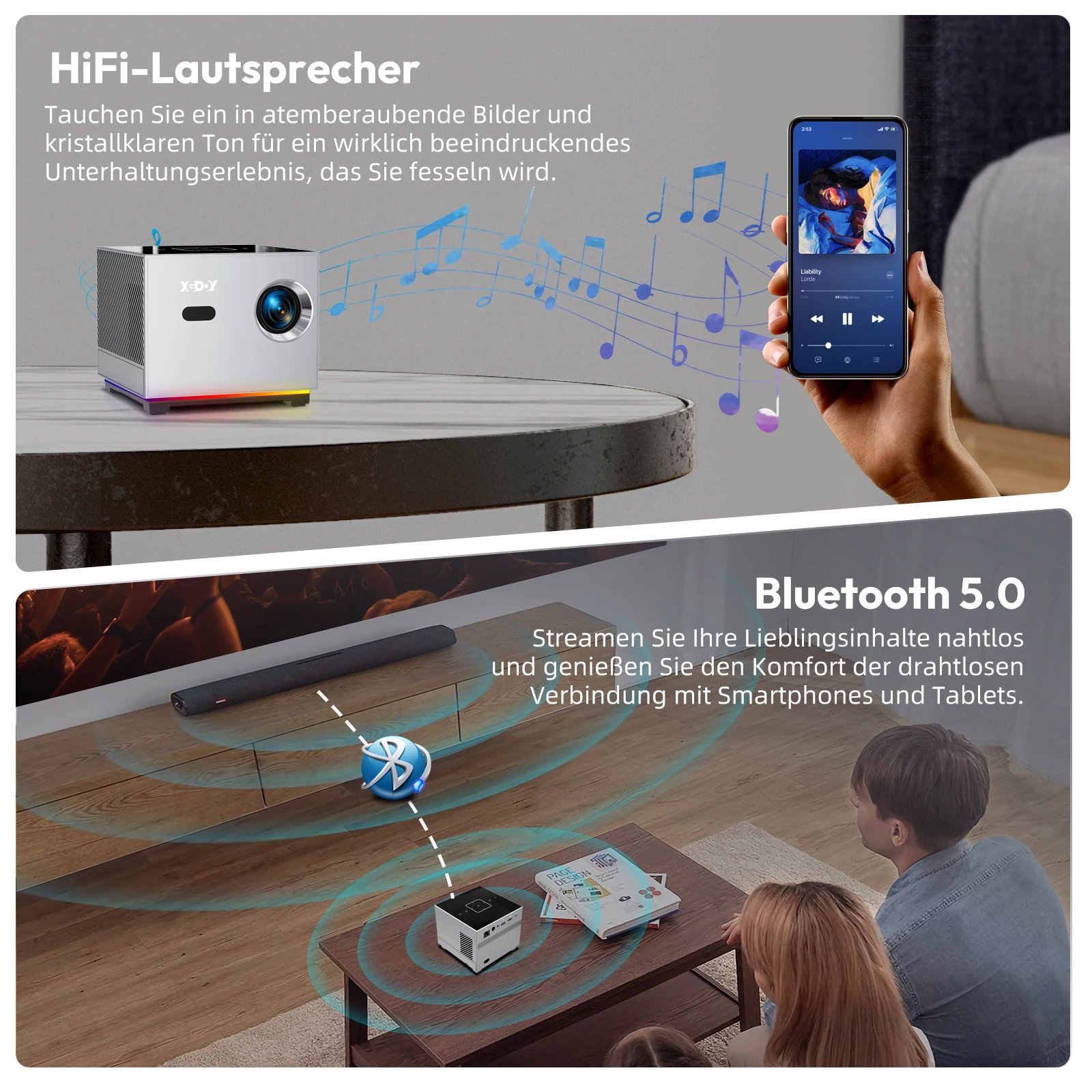 Proyector XGODY 4K X3 con WiFi Bluetooth Proyector de pel&iacute;culas para uso en exteriores Proyector Compatible con iOS Android HDMI TV Stick