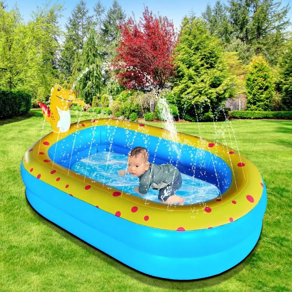 Piscina inflable con aspersor, bonita familia de dinosaurios, centro de juegos, juguetes acuáticos para patio trasero para niños y niñas Piscina inflable con aspersor, bonita familia de dinosaurios, centro de juegos, juguetes acuáticos para patio trasero para niños y niñas