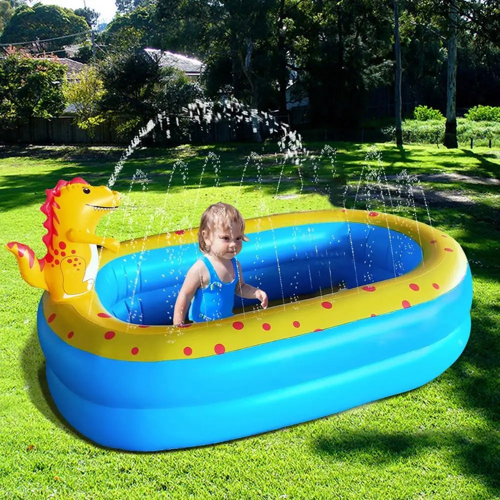 Piscina inflable con aspersor, bonita familia de dinosaurios, centro de juegos, juguetes acuáticos para patio trasero para niños y niñas Piscina inflable con aspersor, bonita familia de dinosaurios, centro de juegos, juguetes acuáticos para patio trasero para niños y niñas