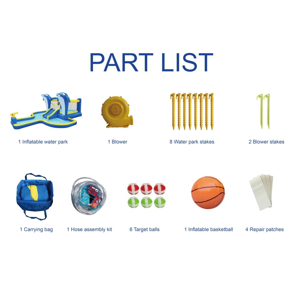 Trampol&iacute;n inflable 6 en 1 para parque acu&aacute;tico, casa que rebota, jard&iacute;n al aire libre con rociador de delfines, juegos de objetivo y pistola de agua