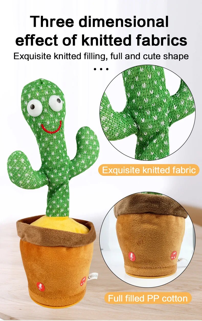 Cactus parlante bailando, juguetes para cantar, imitando, grabar, repetir lo que dice, juguete de peluche brillante para beb&eacute;s, ni&ntilde;os y ni&ntilde;as con ropa