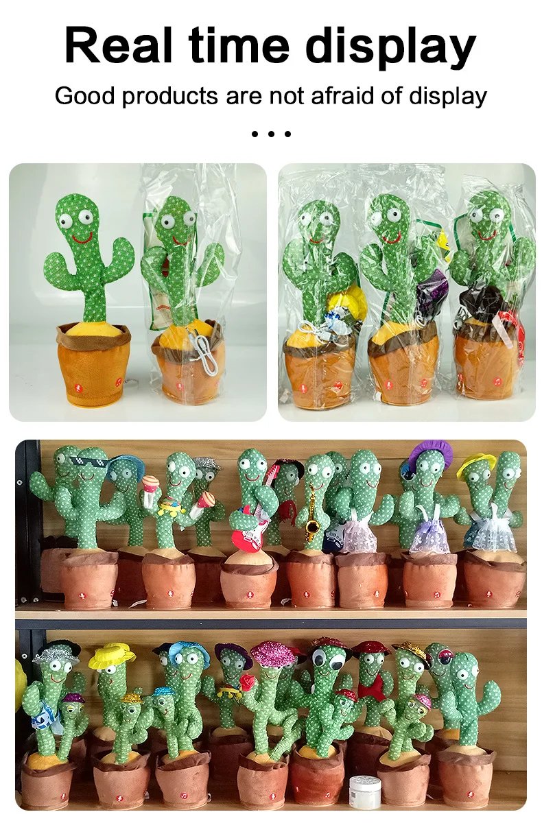Cactus parlante bailando, juguetes para cantar, imitando, grabar, repetir lo que dice, juguete de peluche brillante para beb&eacute;s, ni&ntilde;os y ni&ntilde;as con ropa